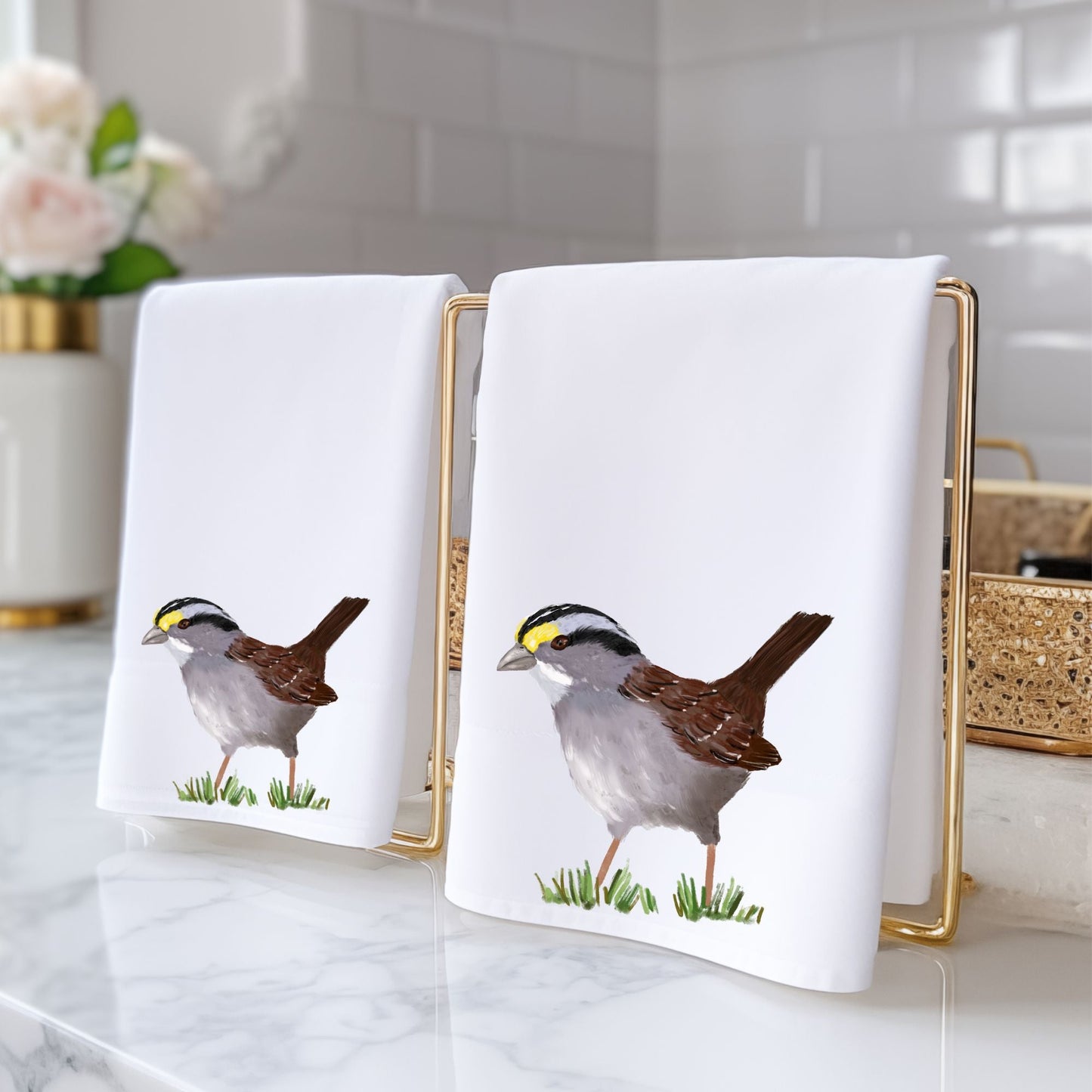 White - throated Sparrow Bathroom Towel - MerikaArt