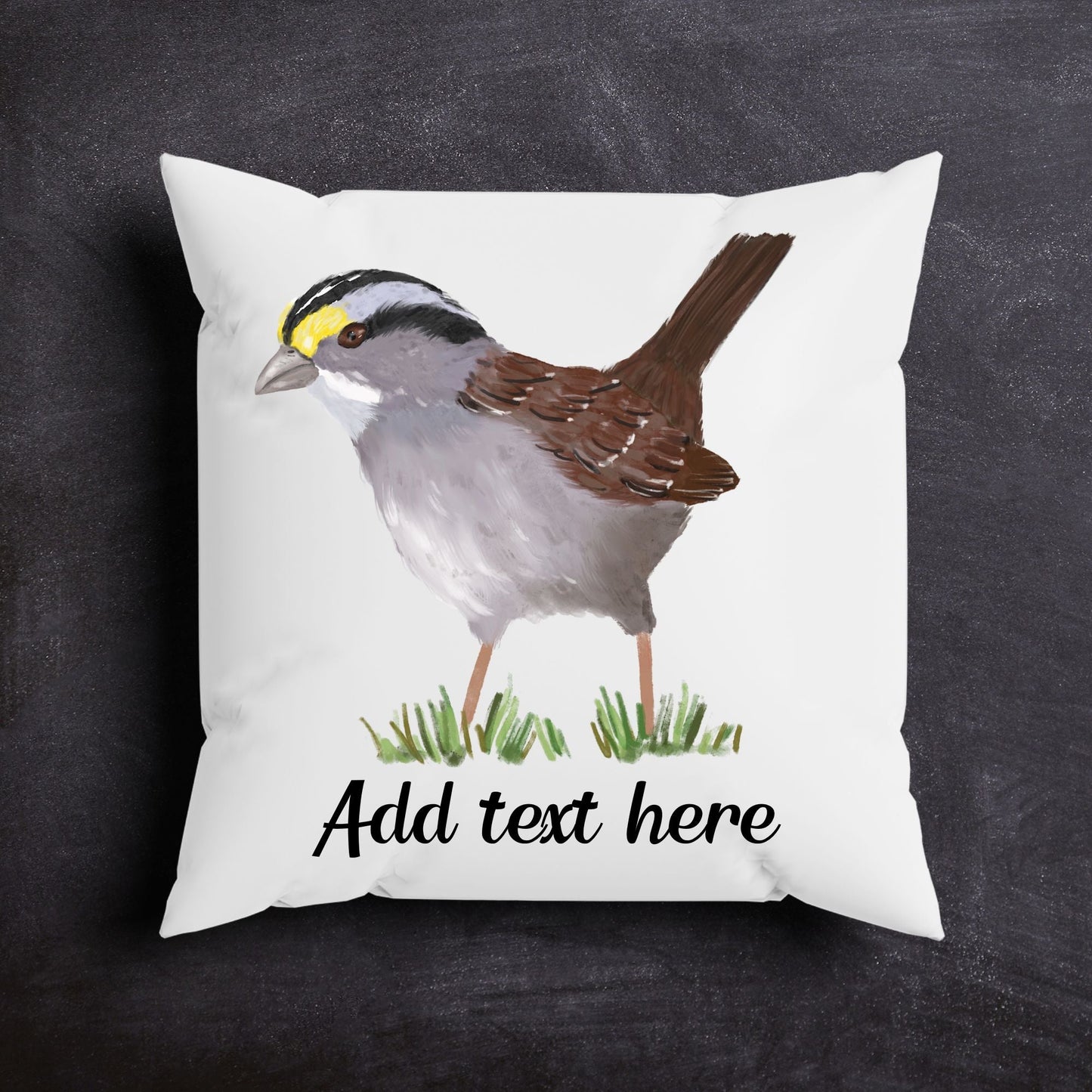 White - Throated Sparrow Bird Pillow - MerikaArt