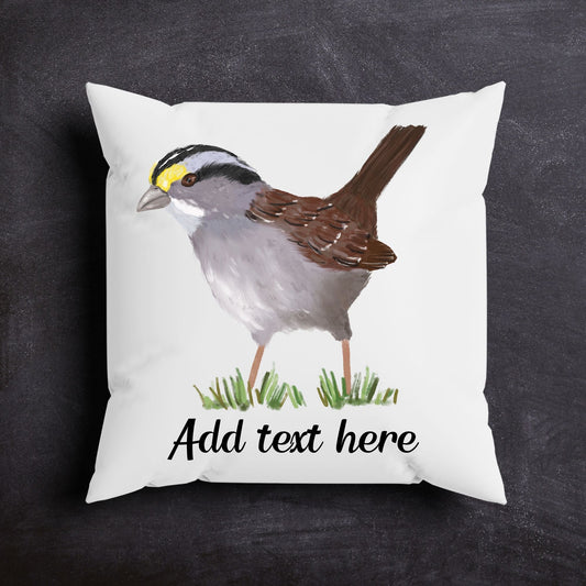 White - Throated Sparrow Bird Pillow - MerikaArt