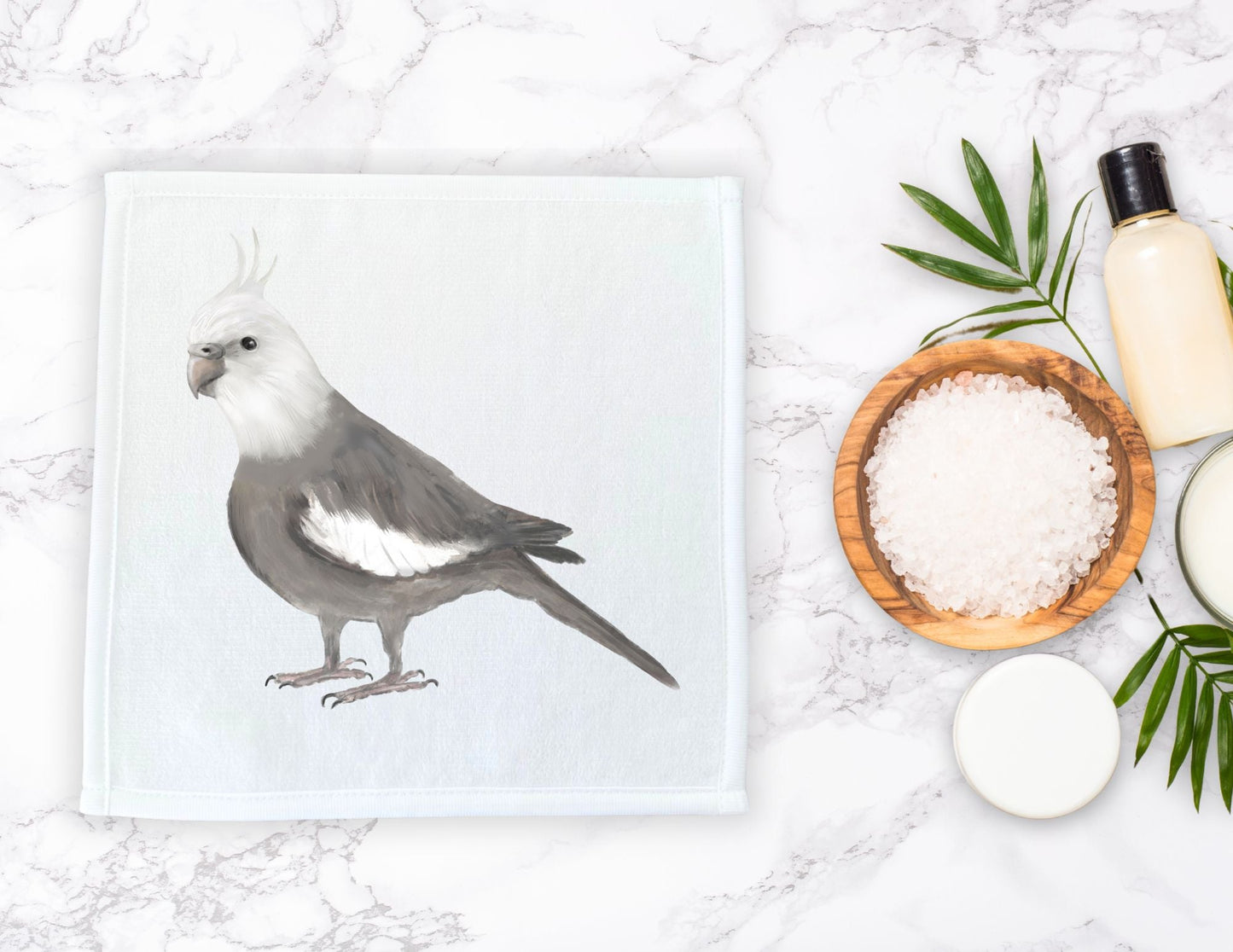 Whiteface Cockatiel Washcloth - MerikaArt
