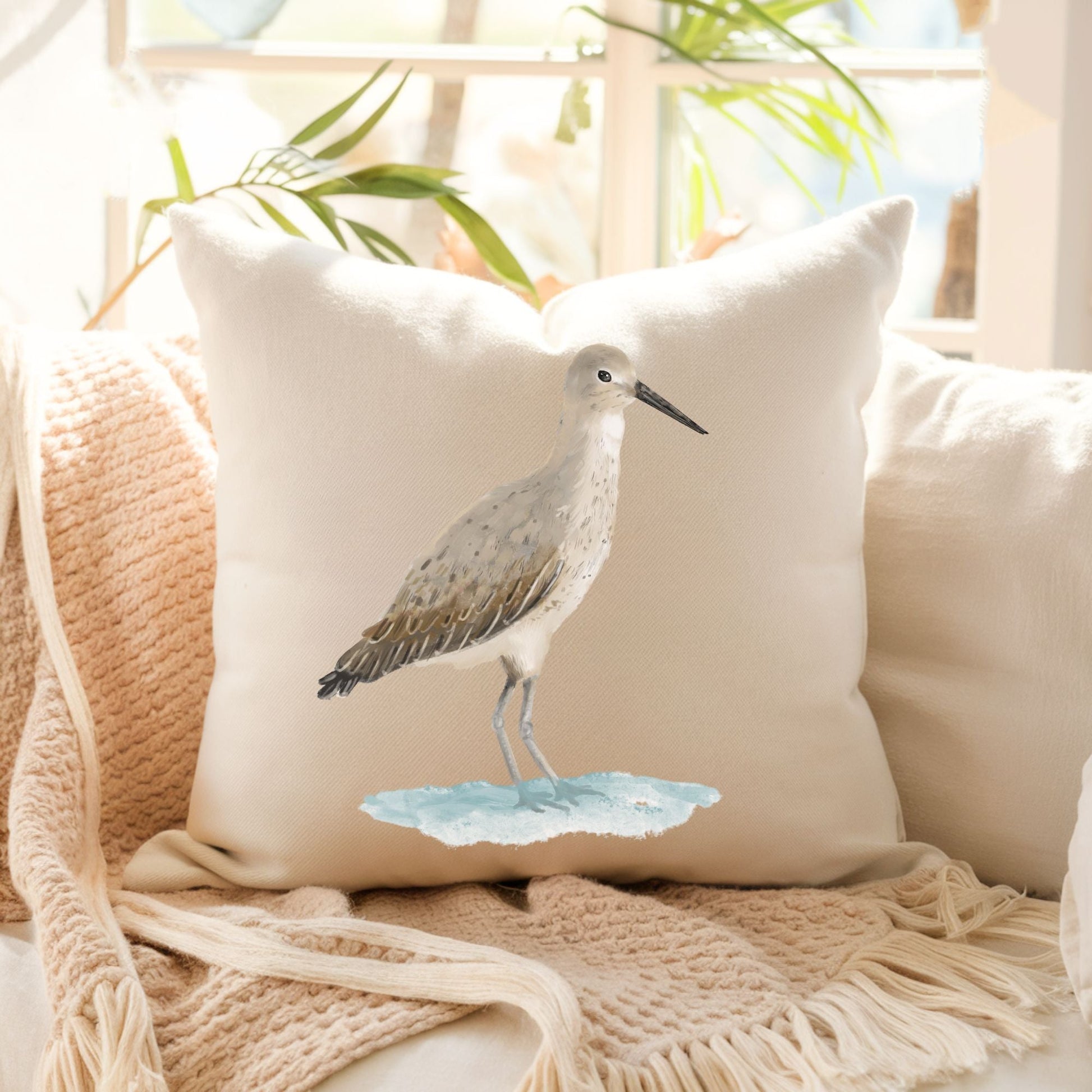 Willet Bird Pillow - MerikaArt