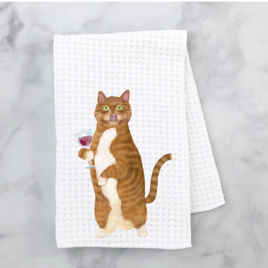 Wine Cat Kitchen Towel - MerikaArt