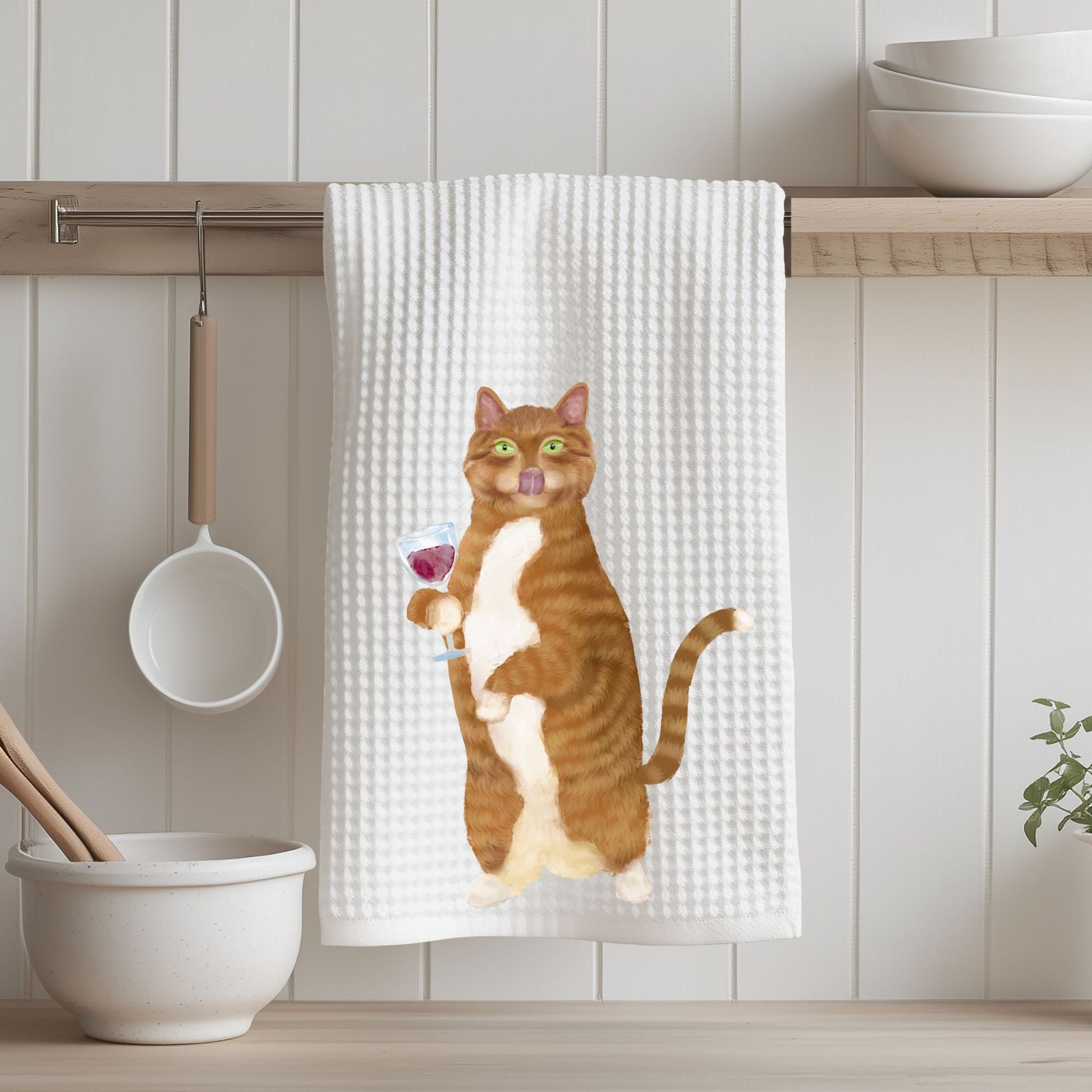 Wine Cat Kitchen Towel - MerikaArt