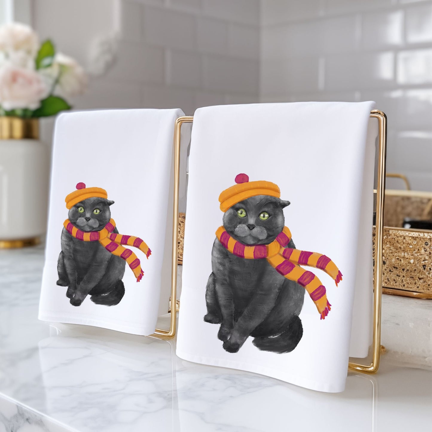Winter Cat Bathroom Towel - MerikaArt