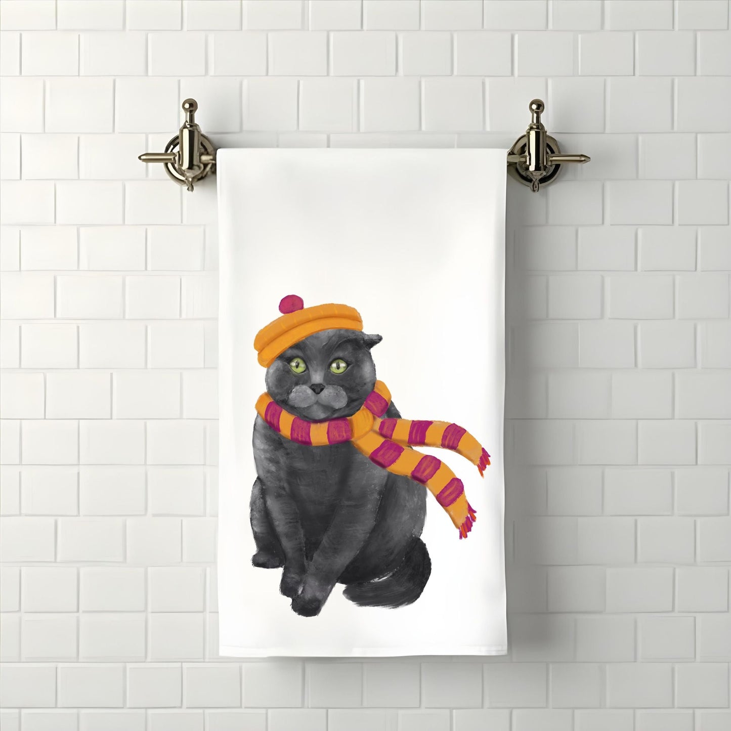 Winter Cat Bathroom Towel - MerikaArt