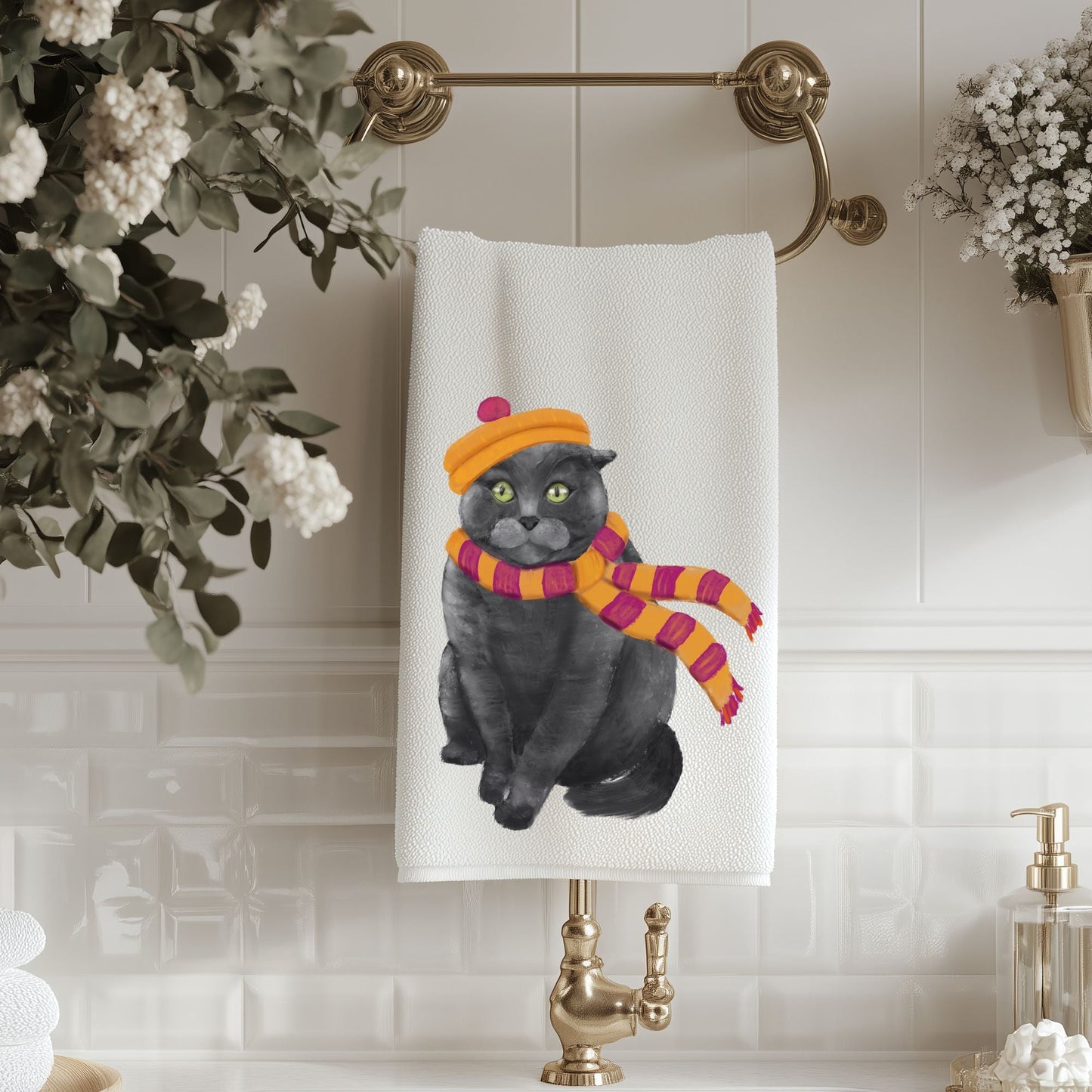 Winter Cat Bathroom Towel - MerikaArt