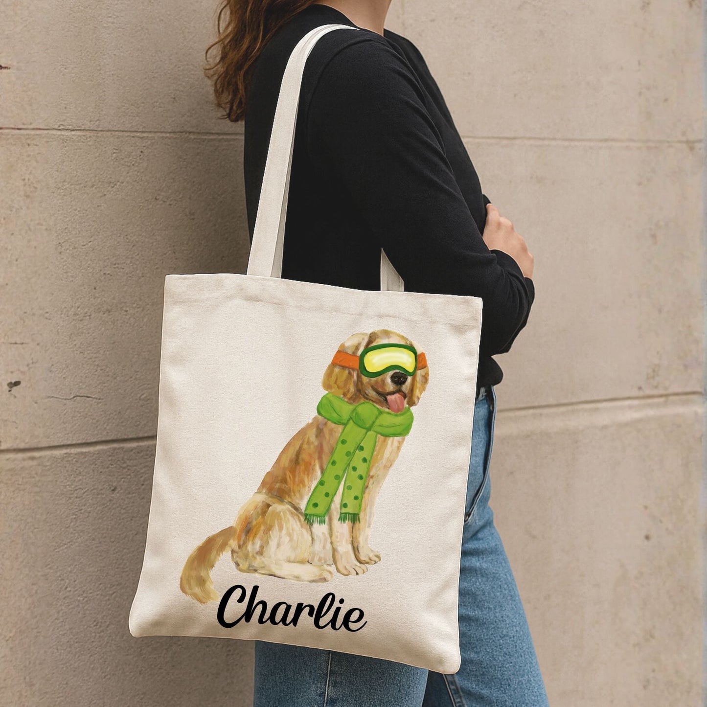 Winter Golden Retriever Canvas Tote Bag - MerikaArt