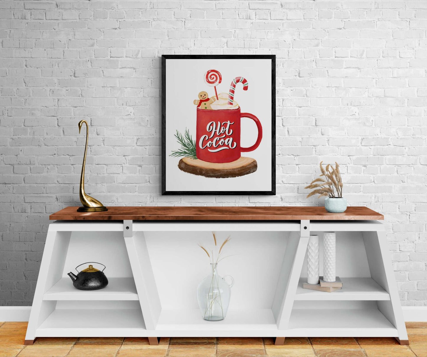 Winter Hot Cocoa Print, Christmas Painting, Winter Decor, Living Room Home Art, Holiday Wall Art, Chocolate Illustration, Cozy Wall Gift - MerikaArt
