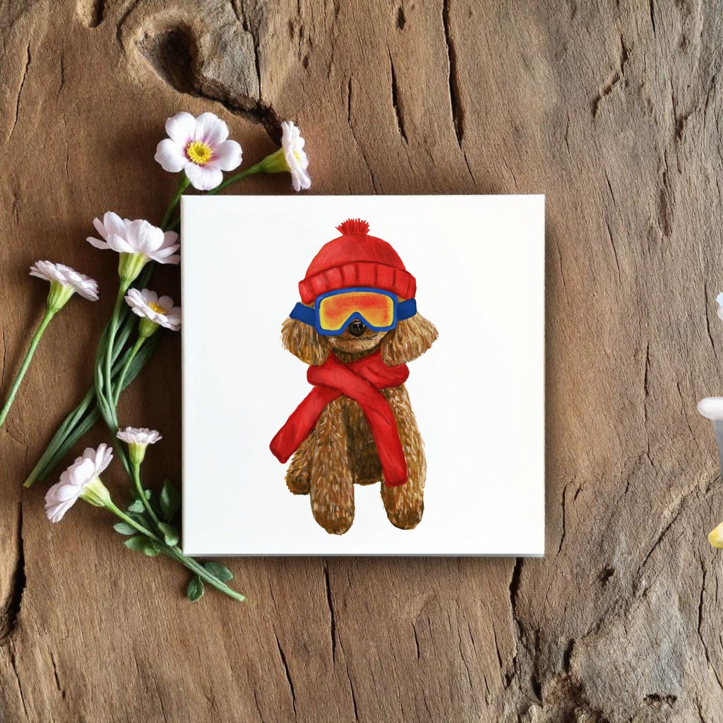 Winter - Ready Poodle with Beanie, Scarf, and Ski Goggles - MerikaArt