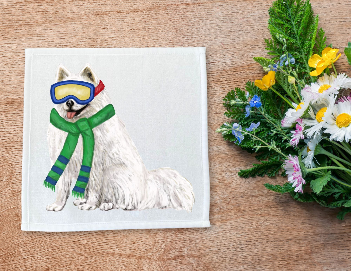 Winter Samoyed Washcloth - MerikaArt