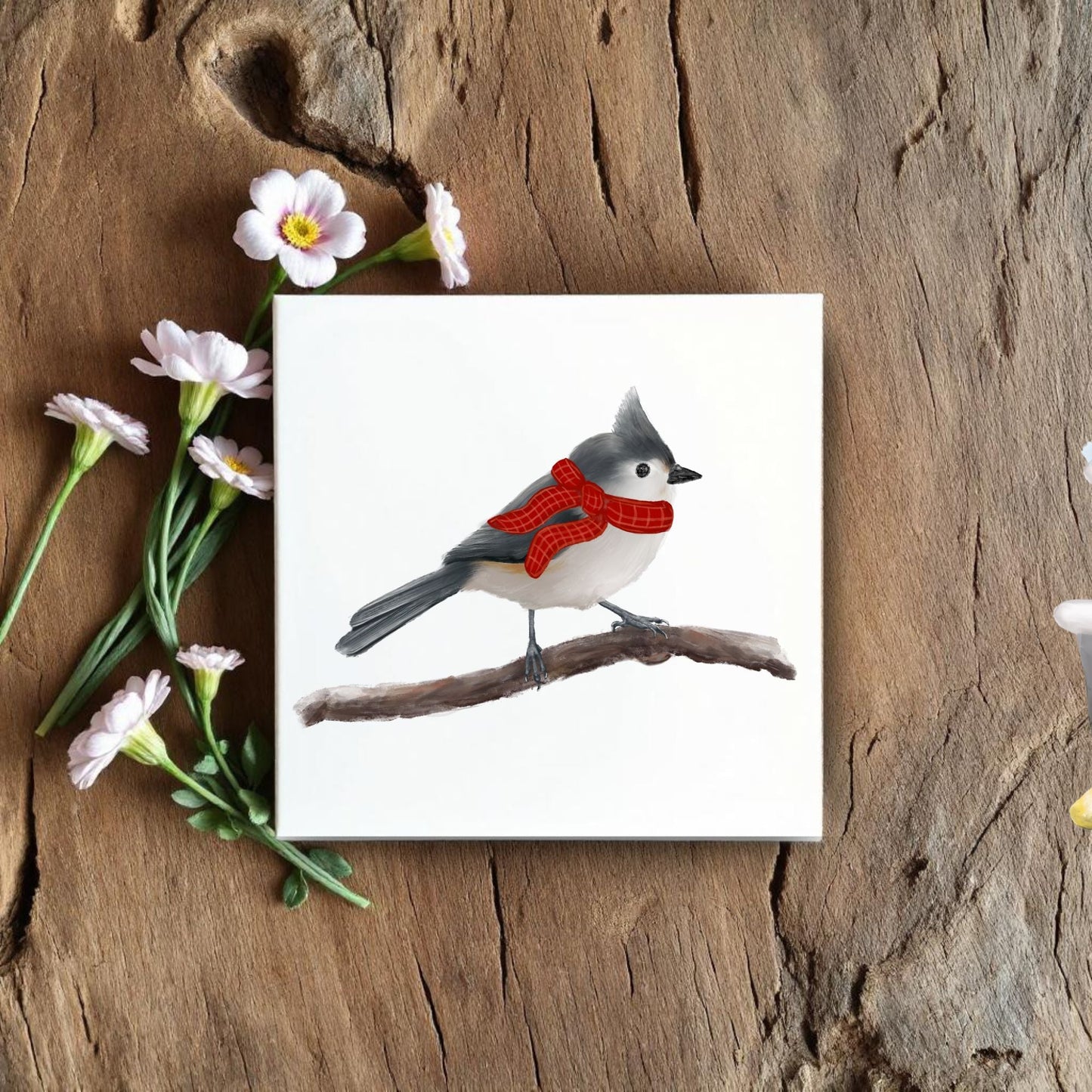 Winter Sparrow Ceramic Tile – Cozy Bird Art Decor - MerikaArt