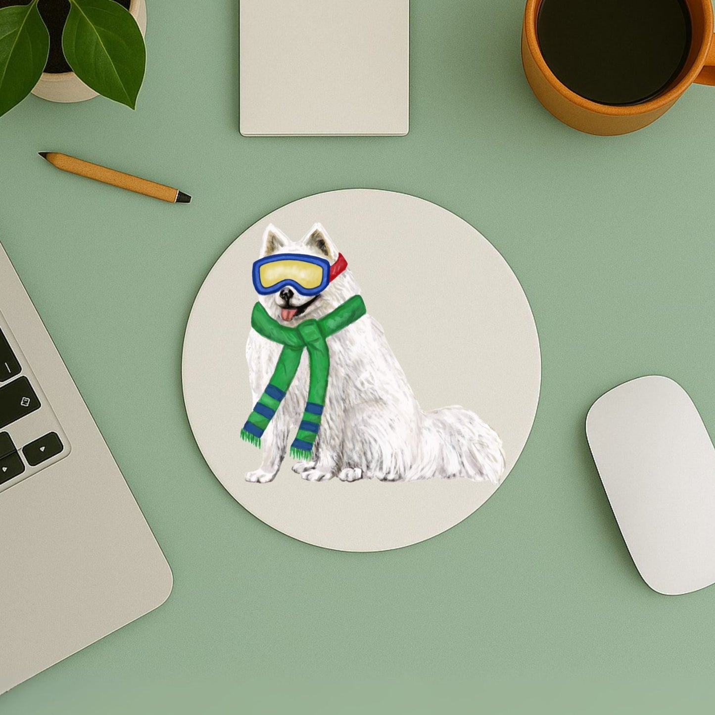 Winter - Themed Samoyed Dog Mousepad - MerikaArt