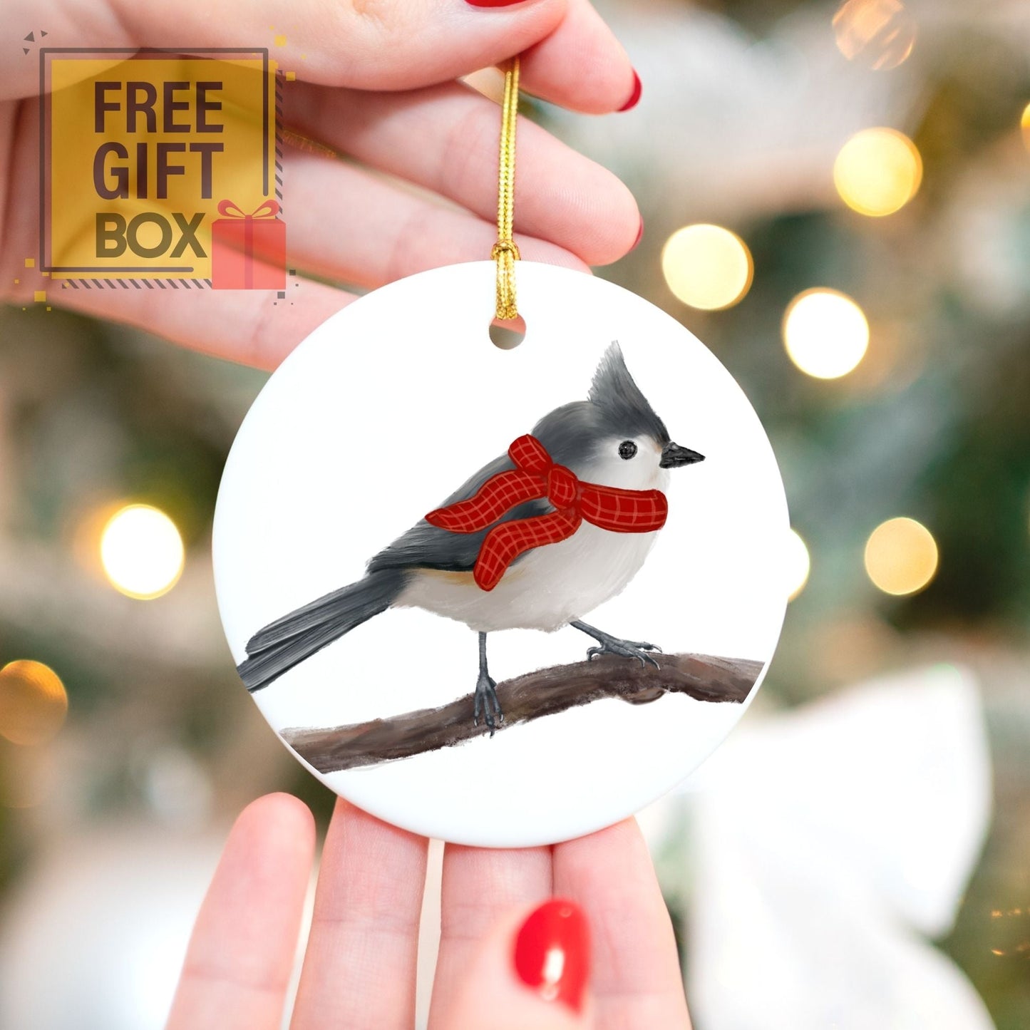 Winter Titmouse Ceramic Ornament - MerikaArt
