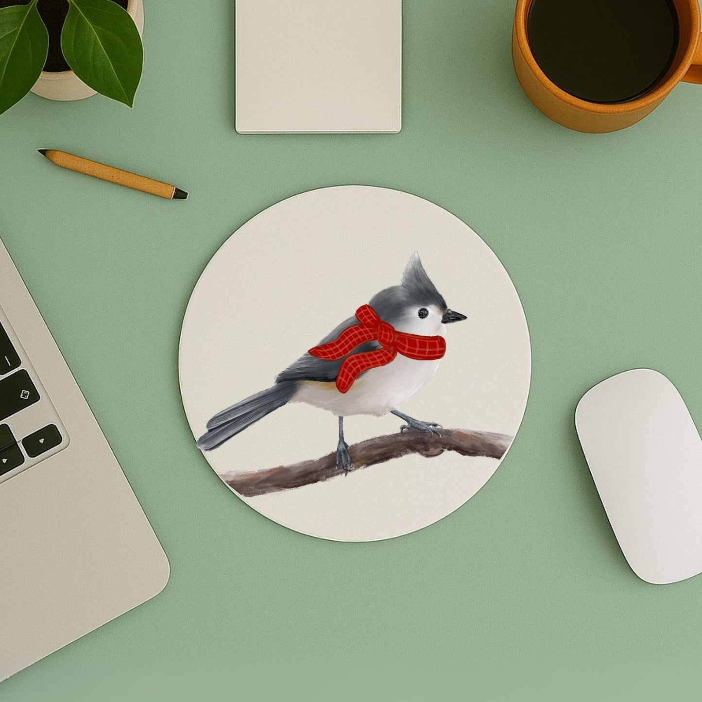 Winter Tufted Titmouse Mousepad - MerikaArt