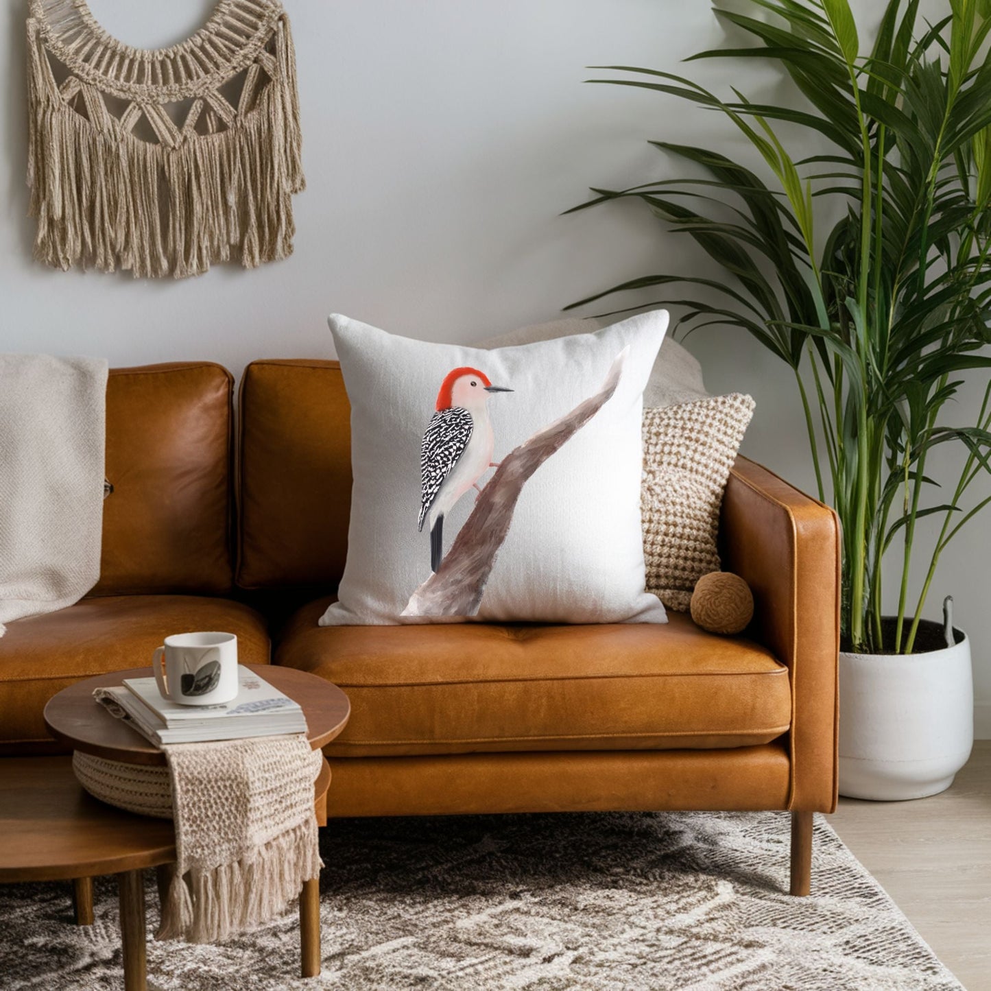 Woodpecker Pillow - Nature Inspired Home Decor - MerikaArt