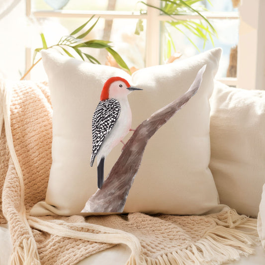 Woodpecker Pillow - Nature Inspired Home Decor - MerikaArt