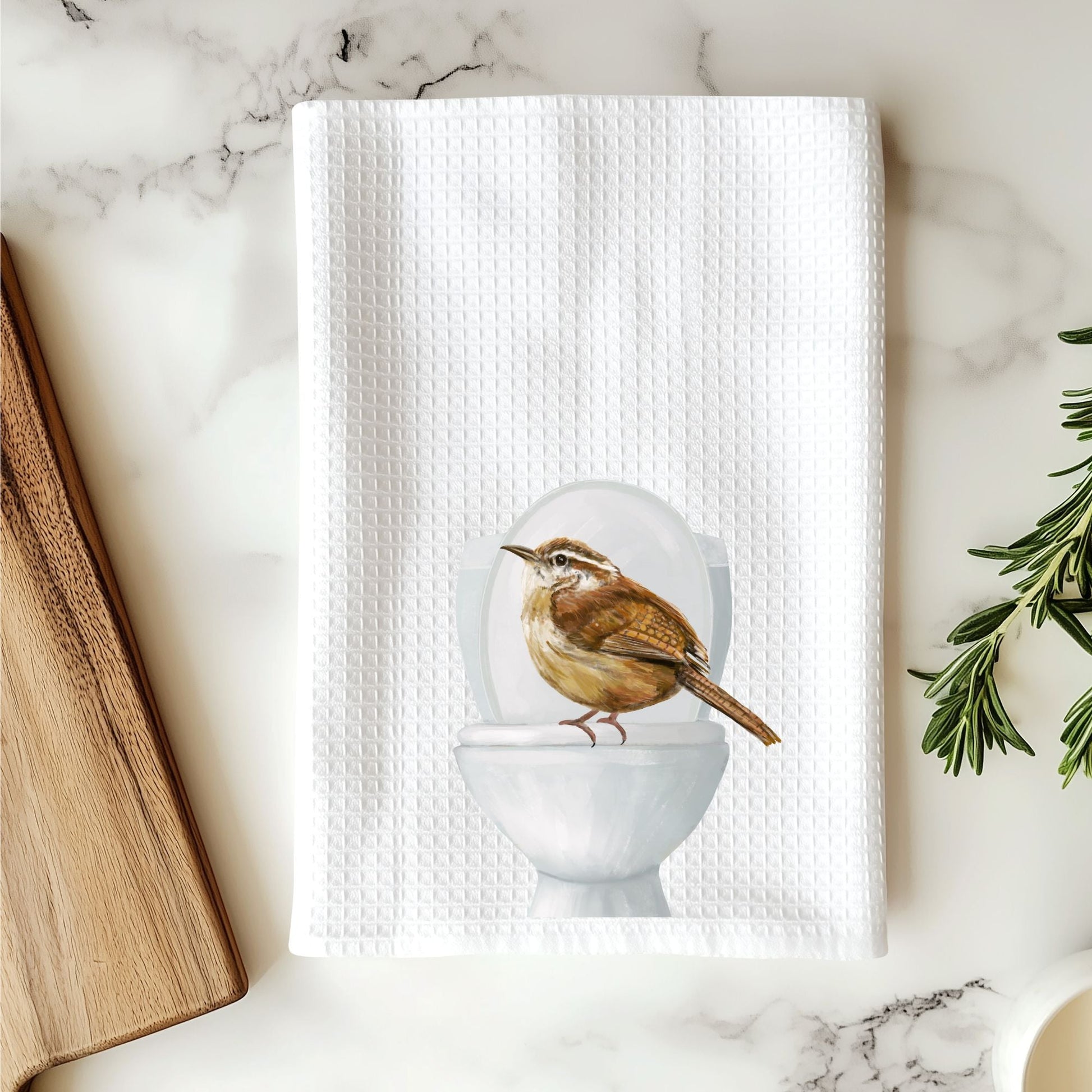 Wren on Toilet Bathroom Towel - MerikaArt