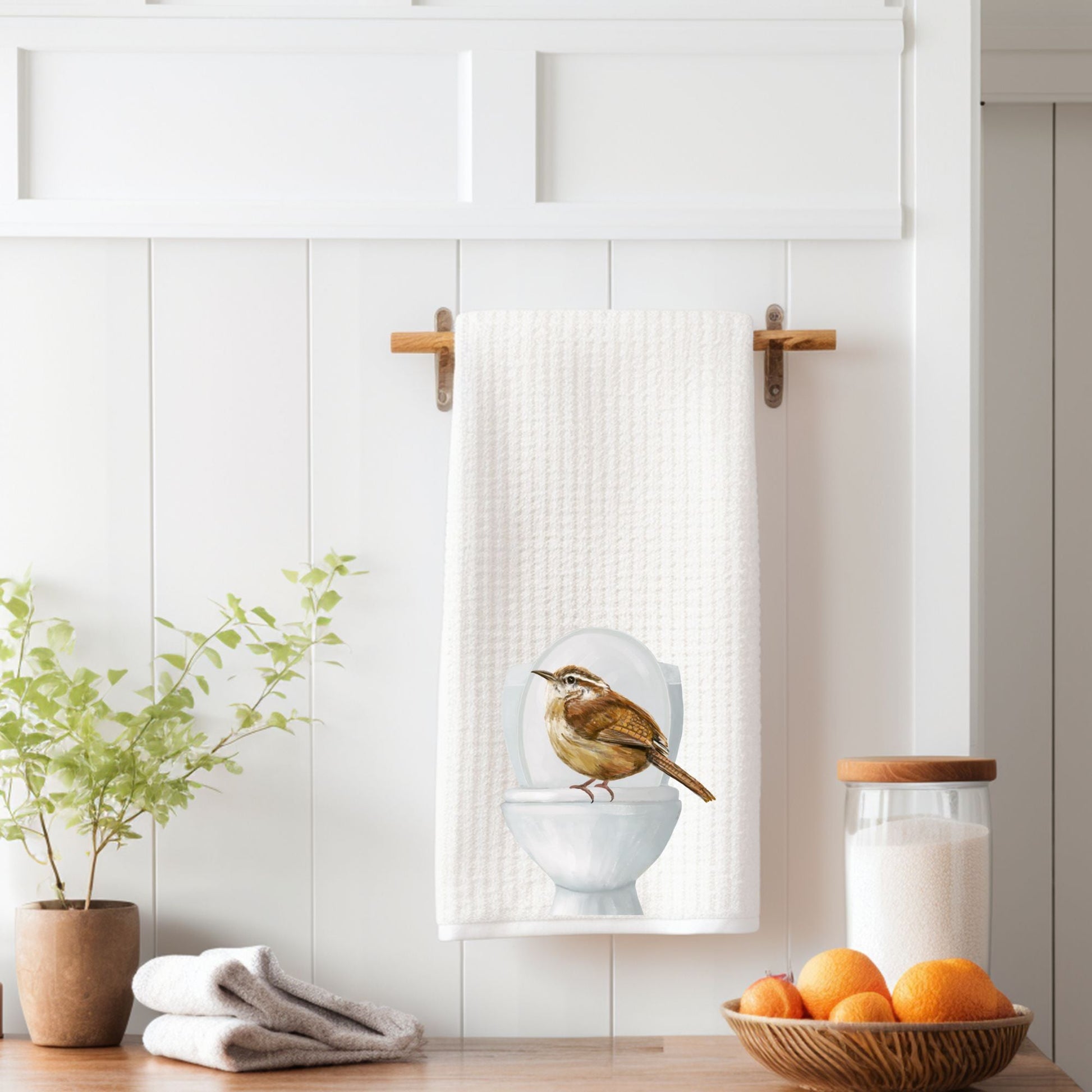 Wren on Toilet Bathroom Towel - MerikaArt