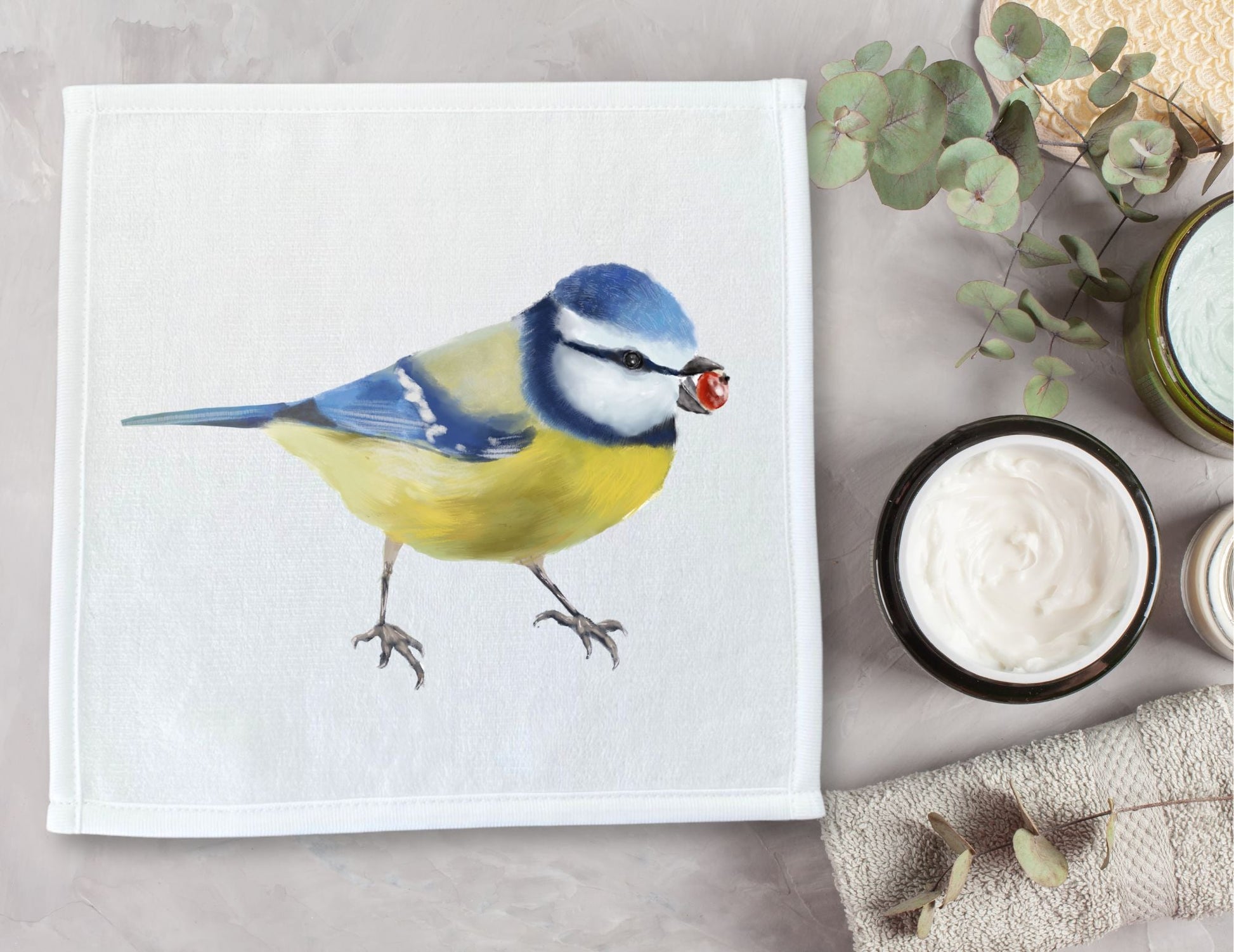 Yellow and Blue Bird Washcloth - MerikaArt
