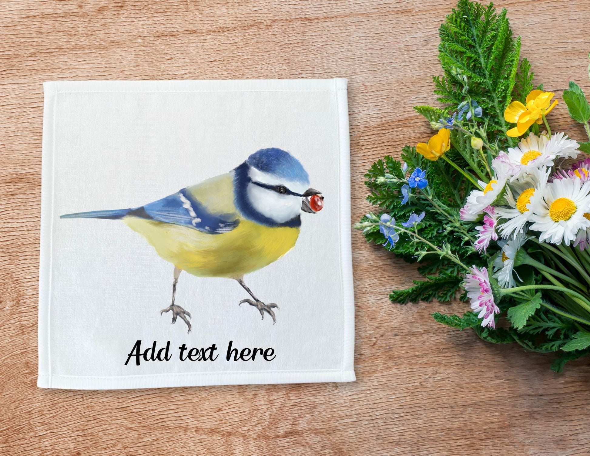 Yellow and Blue Bird Washcloth - MerikaArt