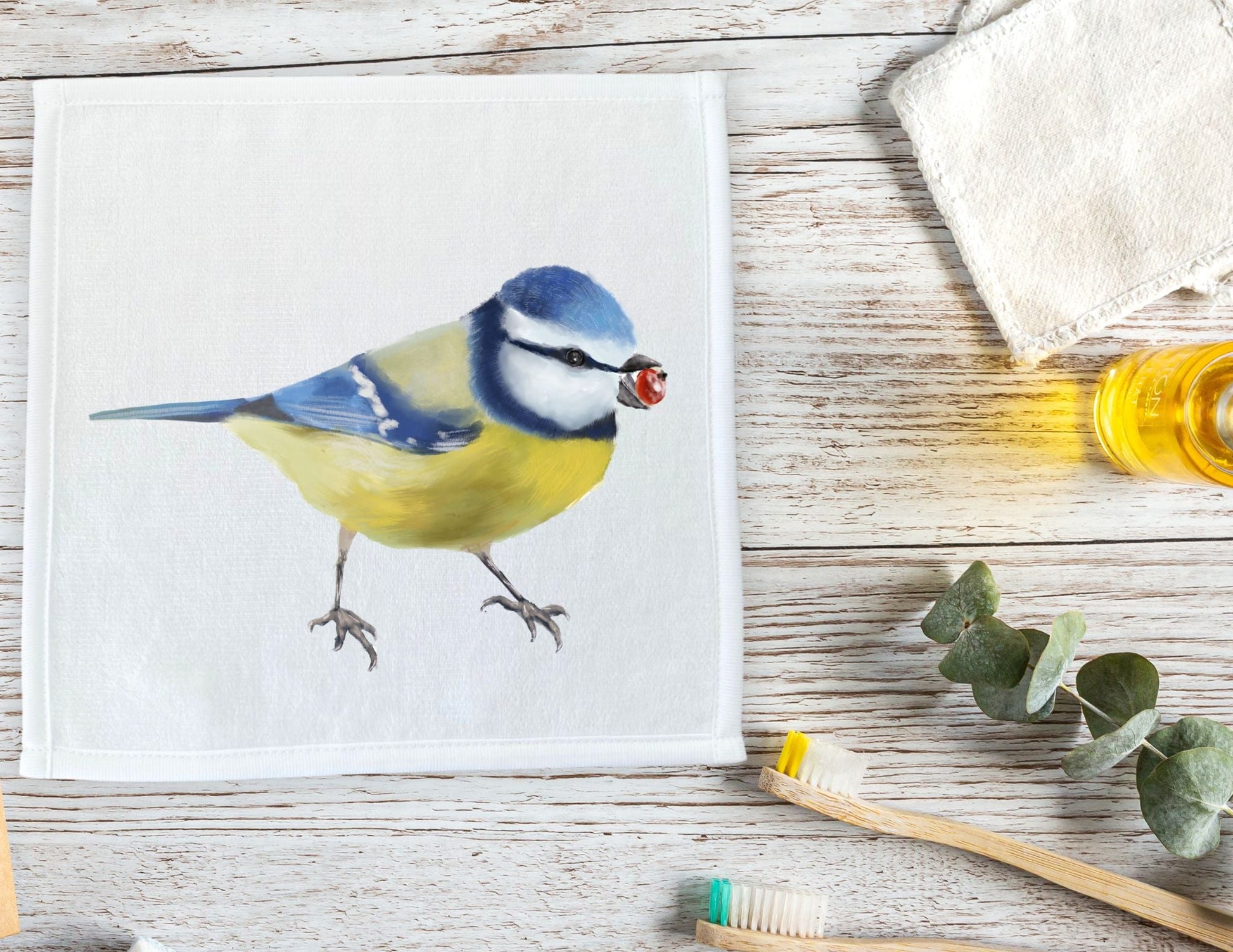 Yellow and Blue Bird Washcloth - MerikaArt