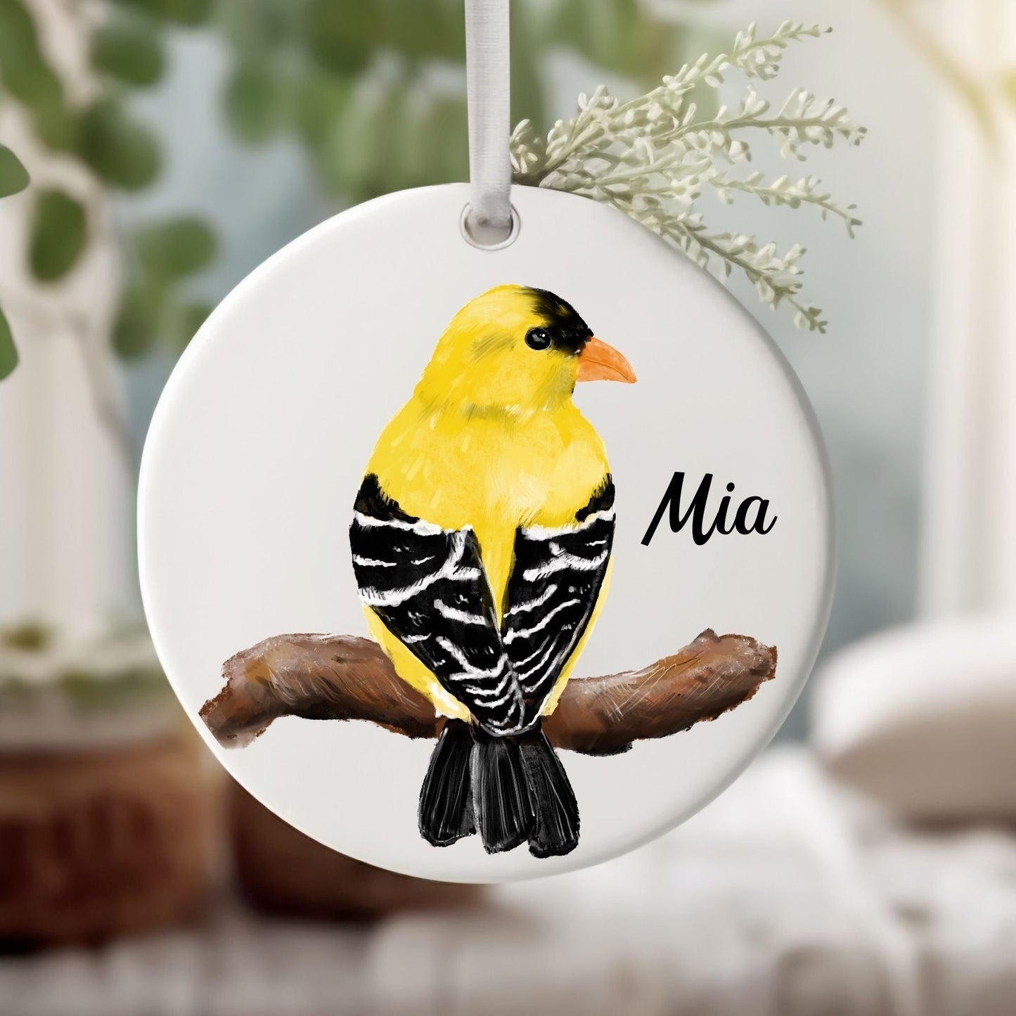 Yellow Bird Ceramic Ornament - MerikaArt