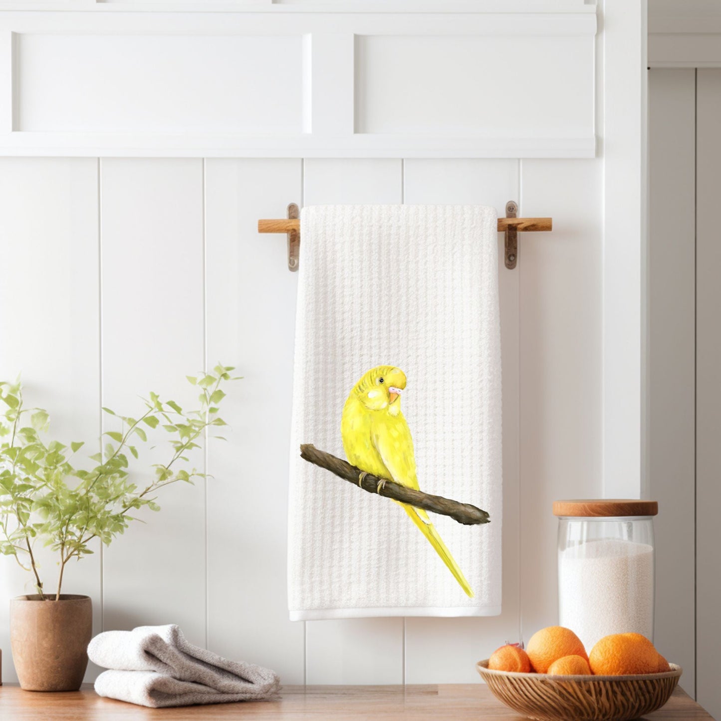 Yellow Budgerigar Kitchen Towel - MerikaArt