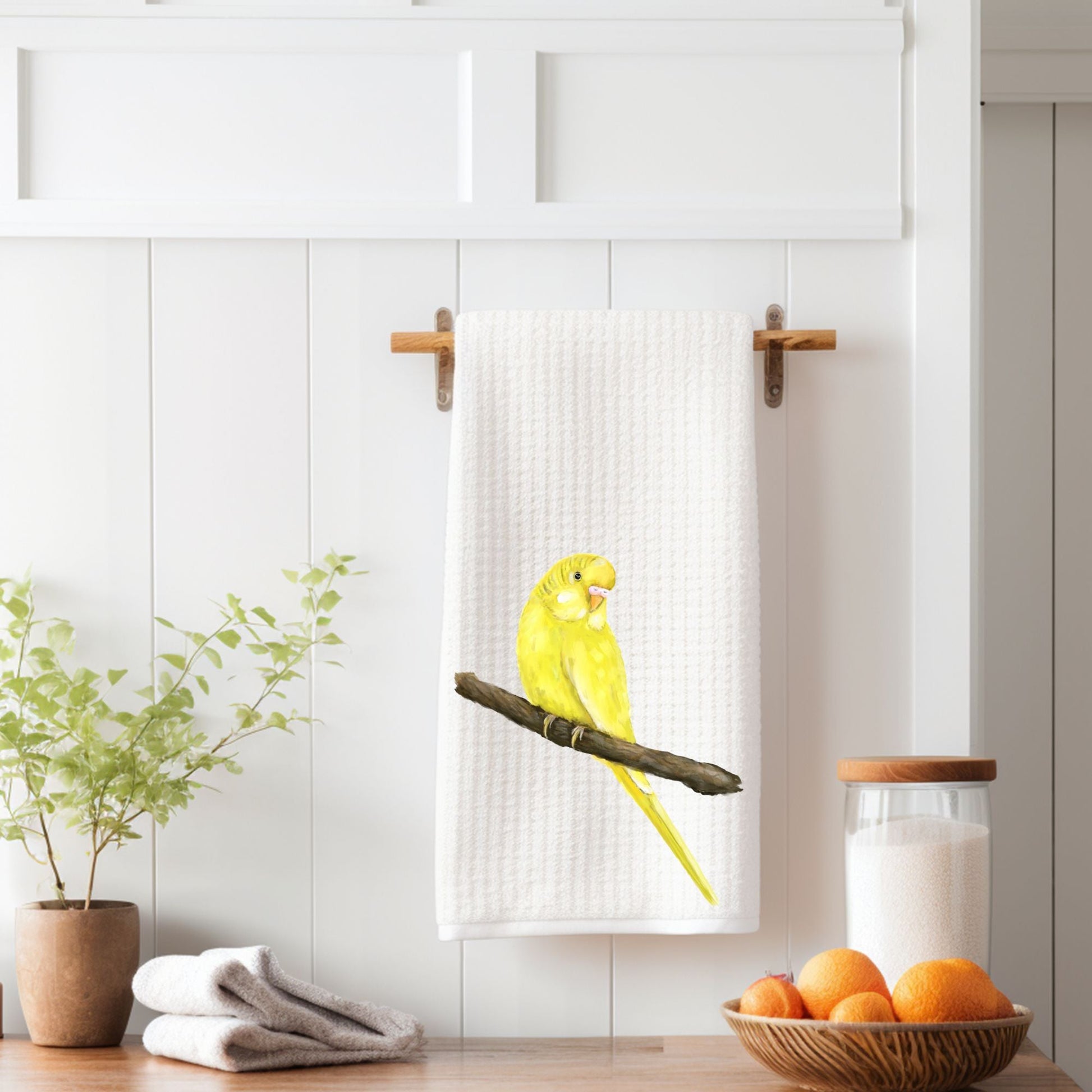 Yellow Budgerigar Kitchen Towel - MerikaArt