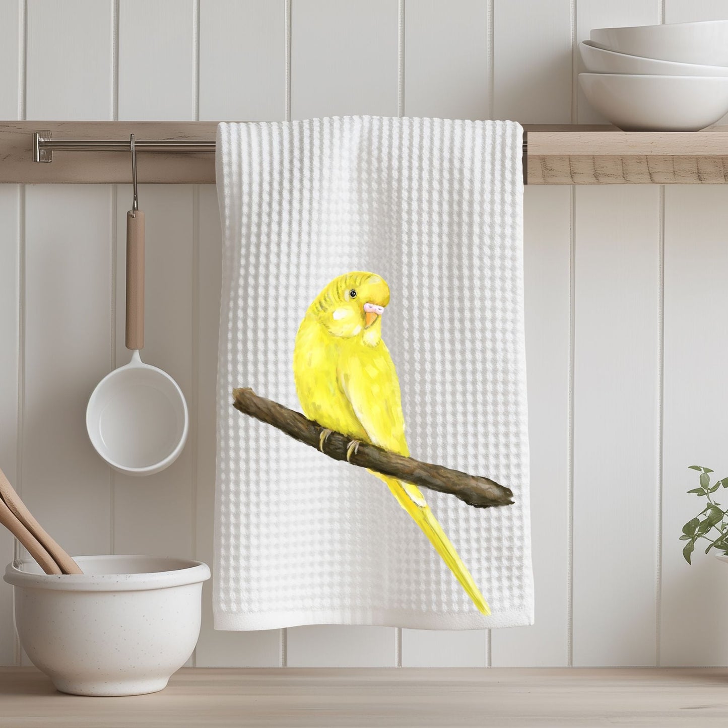 Yellow Budgerigar Kitchen Towel - MerikaArt