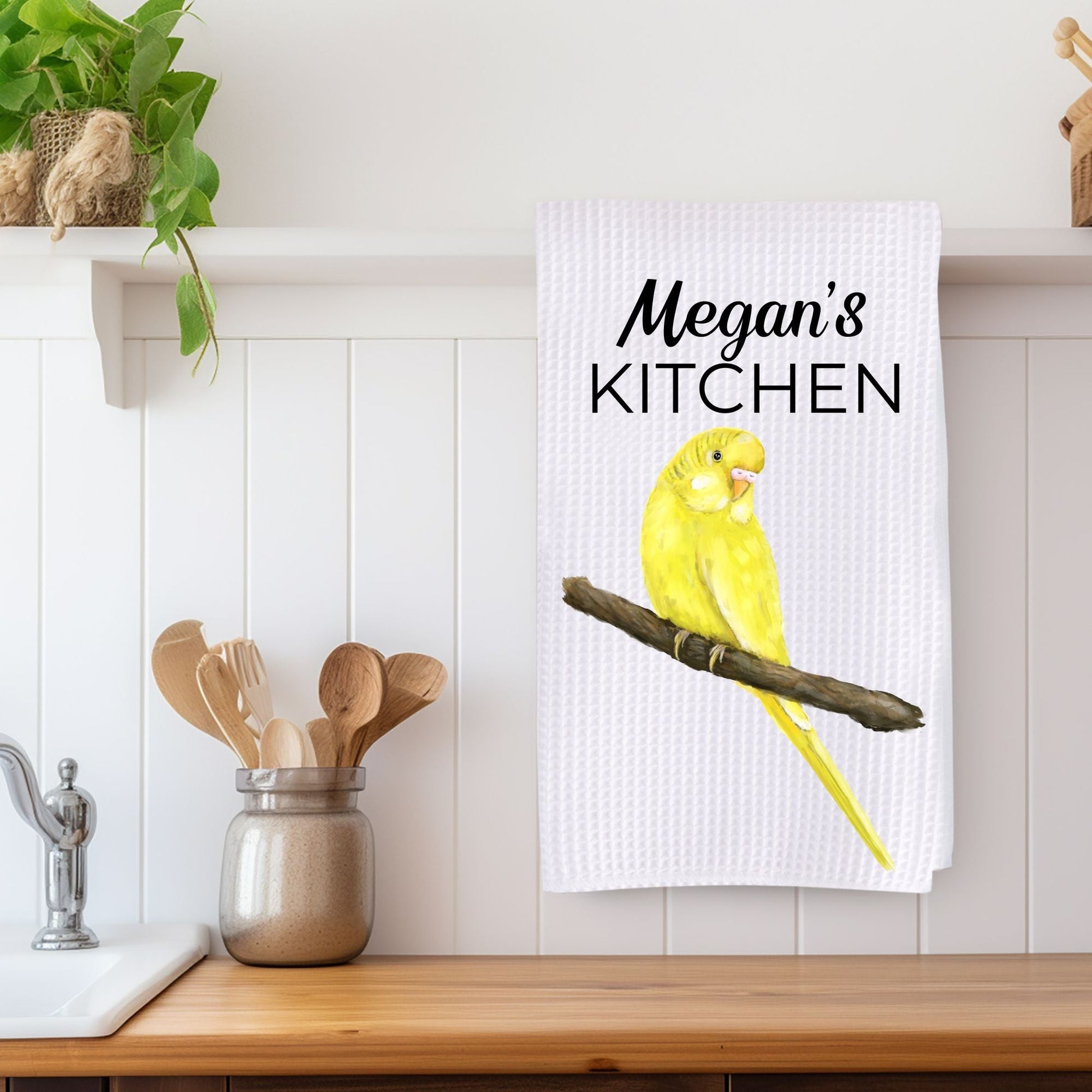 Yellow Budgerigar Kitchen Towel - MerikaArt