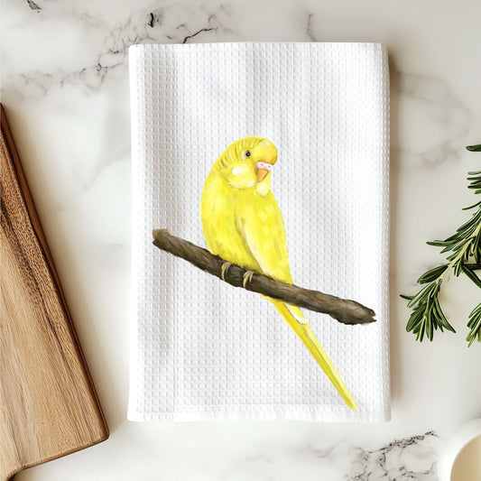 Yellow Budgerigar Kitchen Towel - MerikaArt