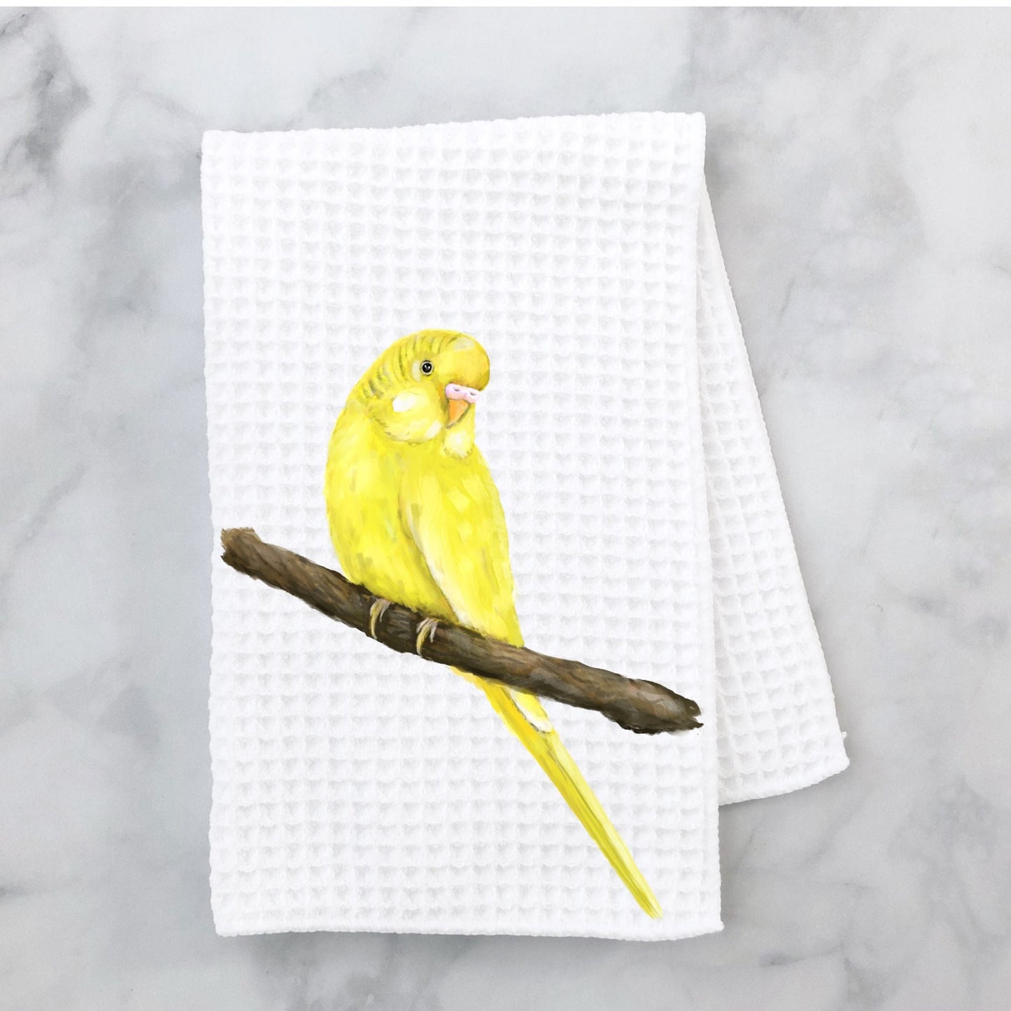 Yellow Budgerigar Kitchen Towel - MerikaArt