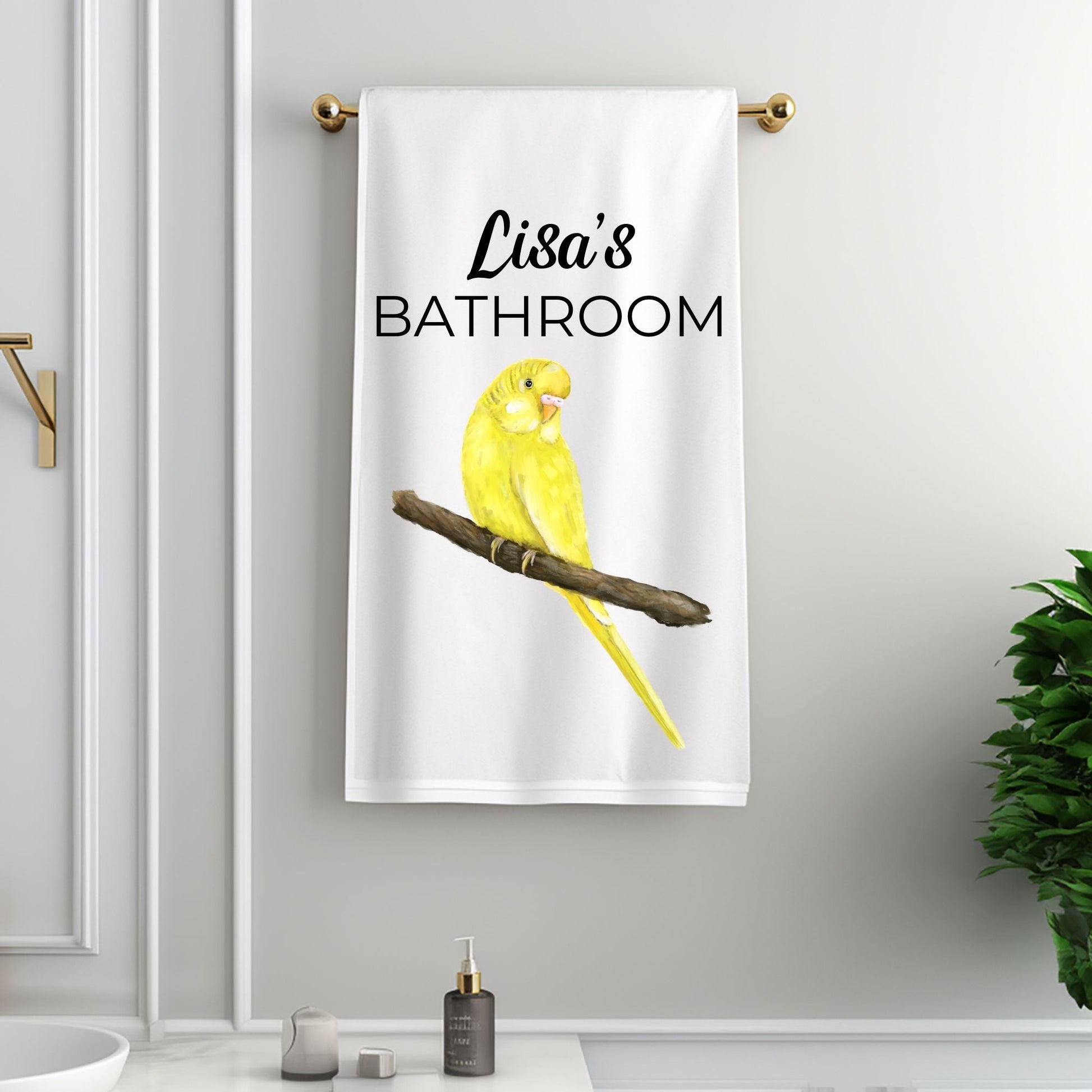 Yellow Budgie Bathroom Towel - MerikaArt