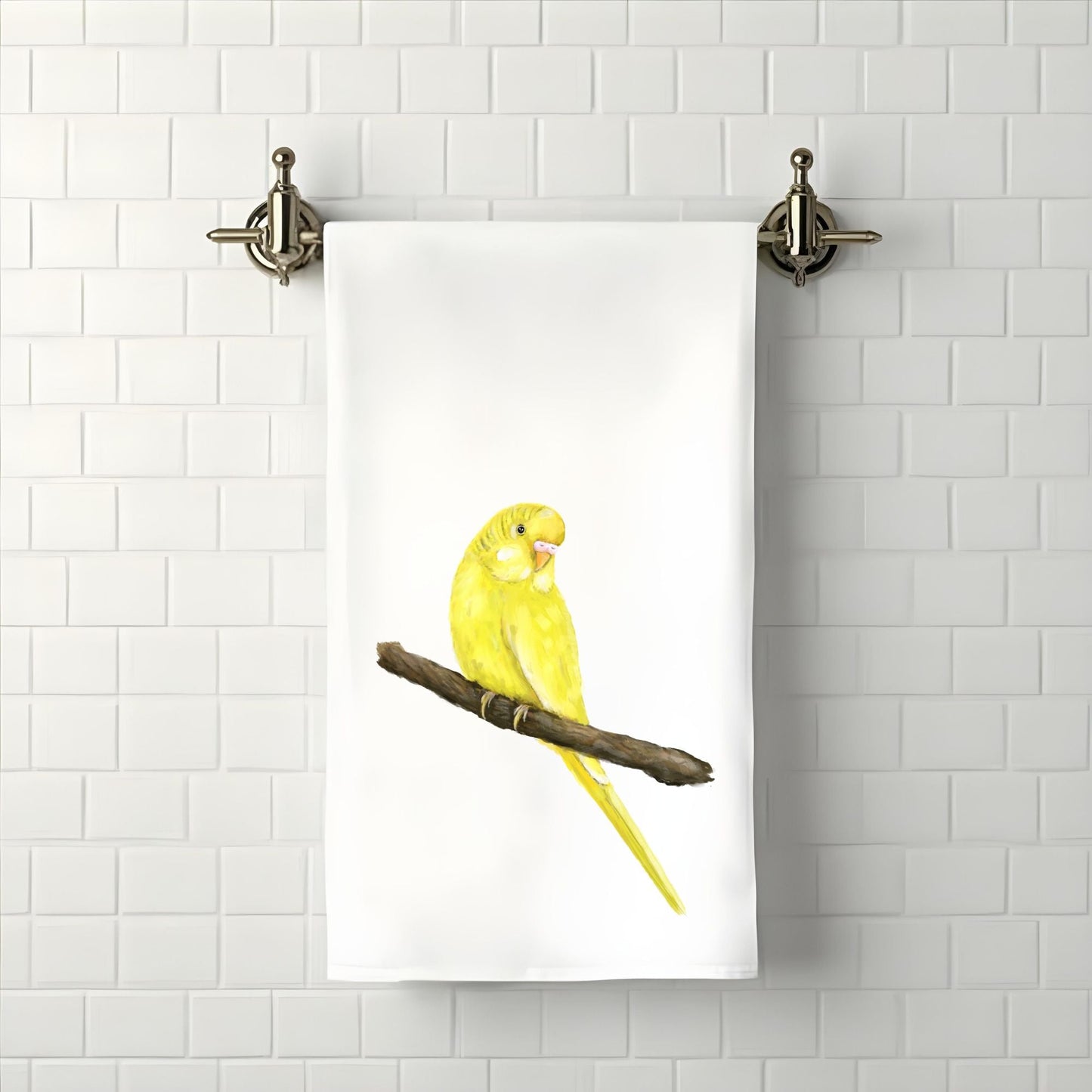 Yellow Budgie Bathroom Towel - MerikaArt