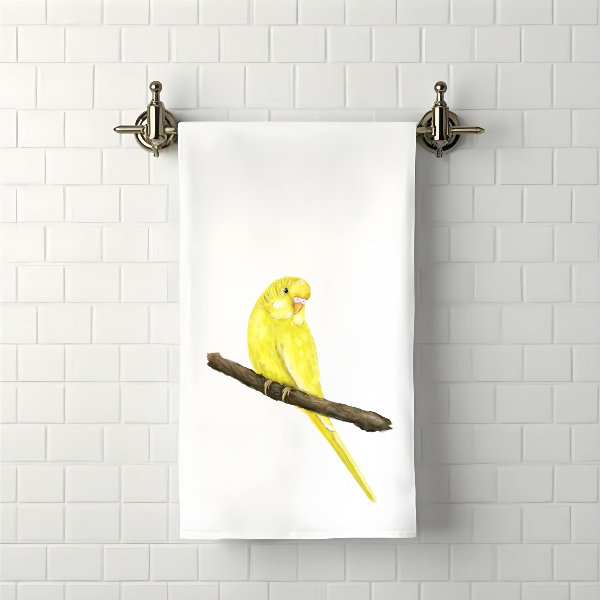 Yellow Budgie Bathroom Towel - MerikaArt