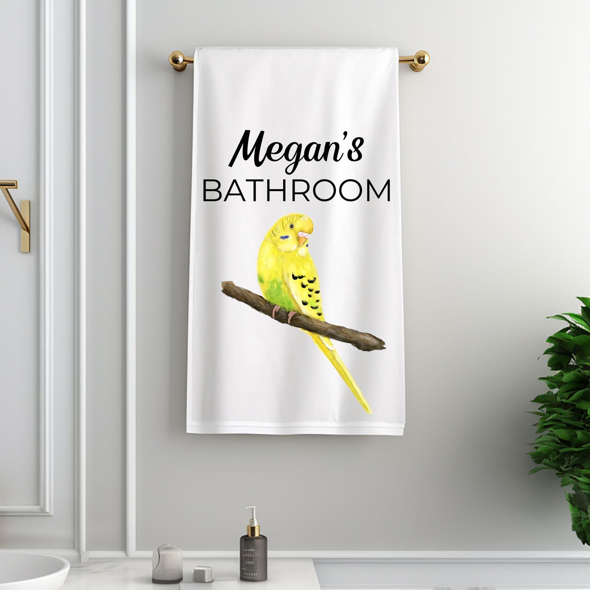 Yellow Budgie Bird Bathroom Towel - MerikaArt