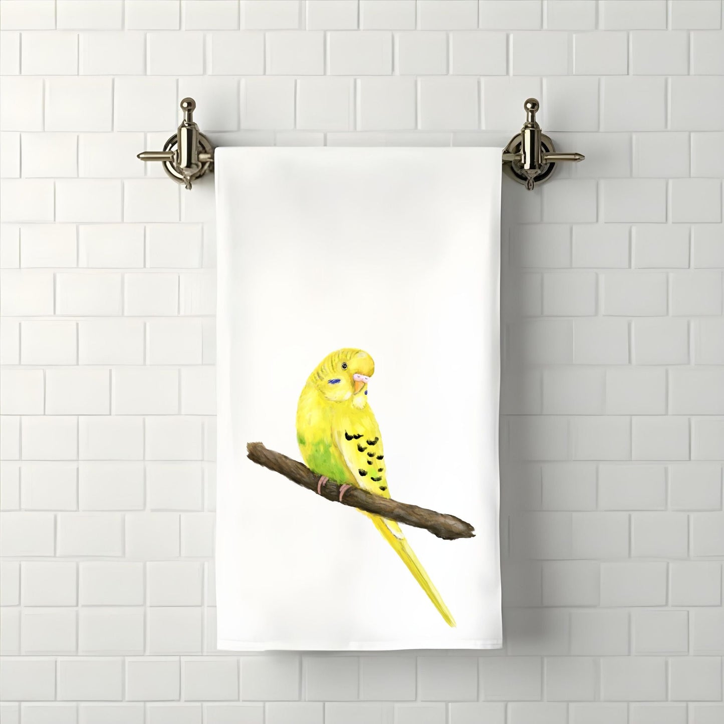 Yellow Budgie Bird Bathroom Towel - MerikaArt