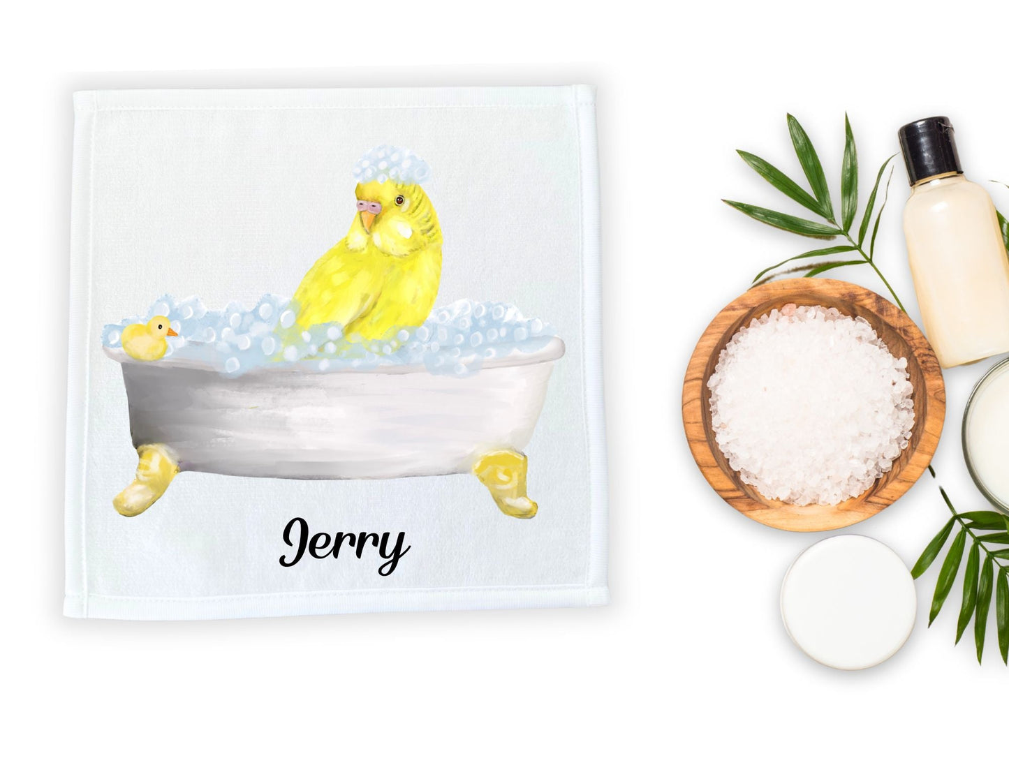 Yellow Budgie Bubble Bath Washcloth - MerikaArt