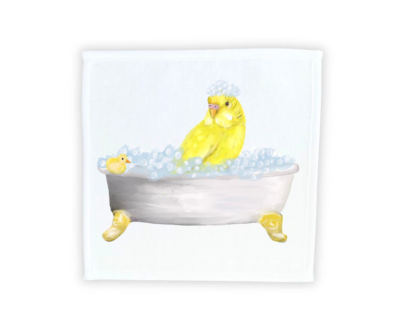 Yellow Budgie Bubble Bath Washcloth - MerikaArt