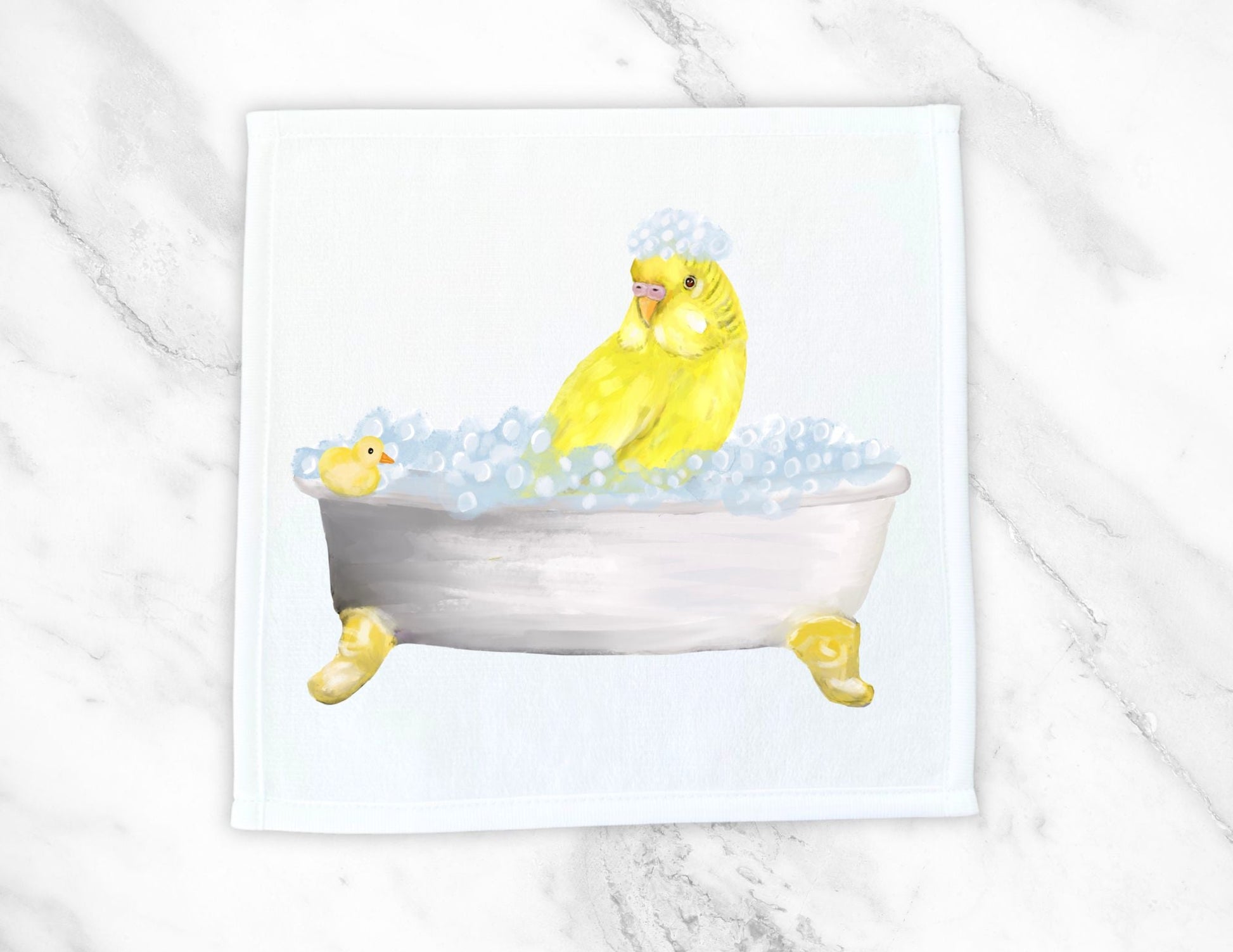 Yellow Budgie Bubble Bath Washcloth - MerikaArt