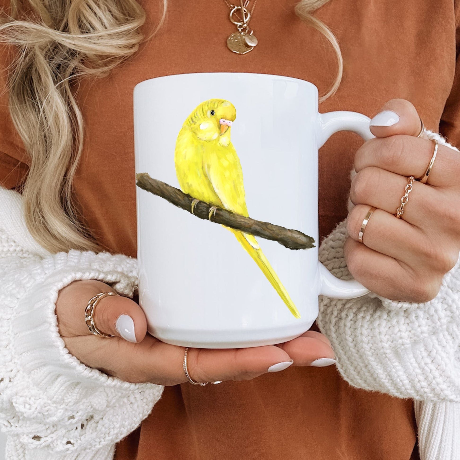 Yellow Budgie Ceramic Coffee Mug - MerikaArt