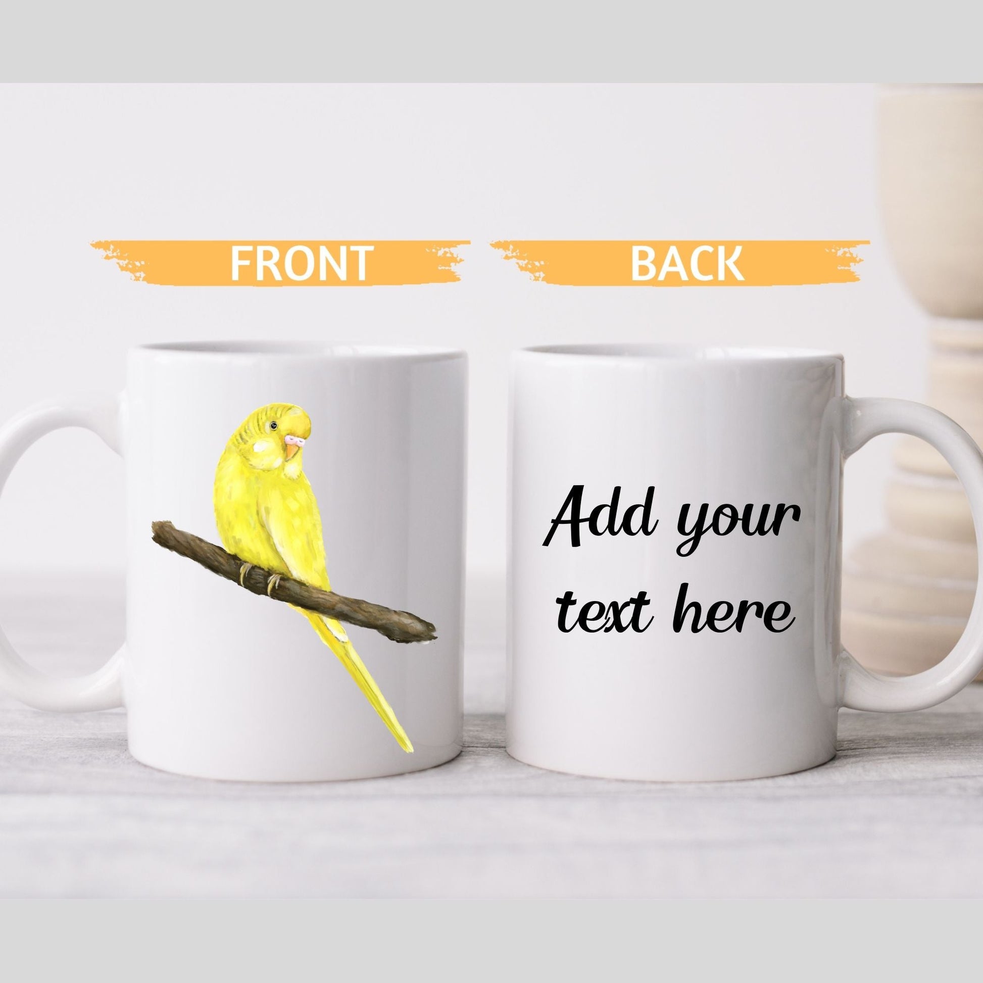 Yellow Budgie Ceramic Coffee Mug - MerikaArt