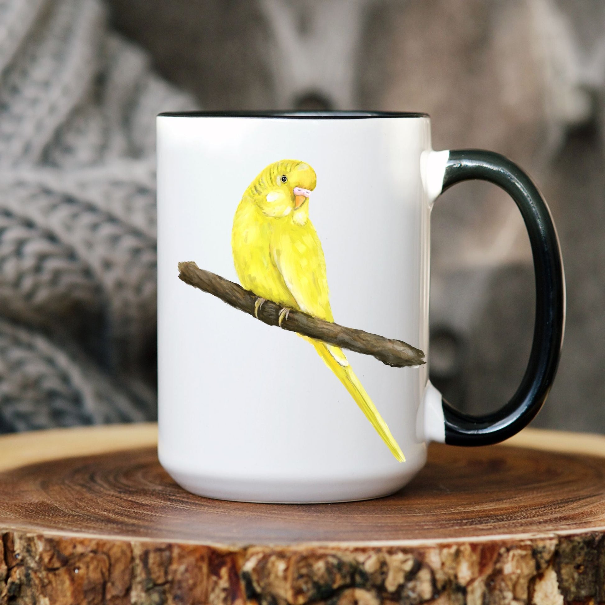 Yellow Budgie Ceramic Coffee Mug - MerikaArt