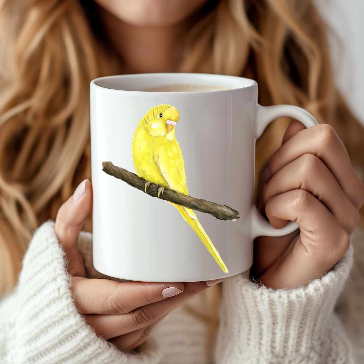 Yellow Budgie Ceramic Coffee Mug - MerikaArt