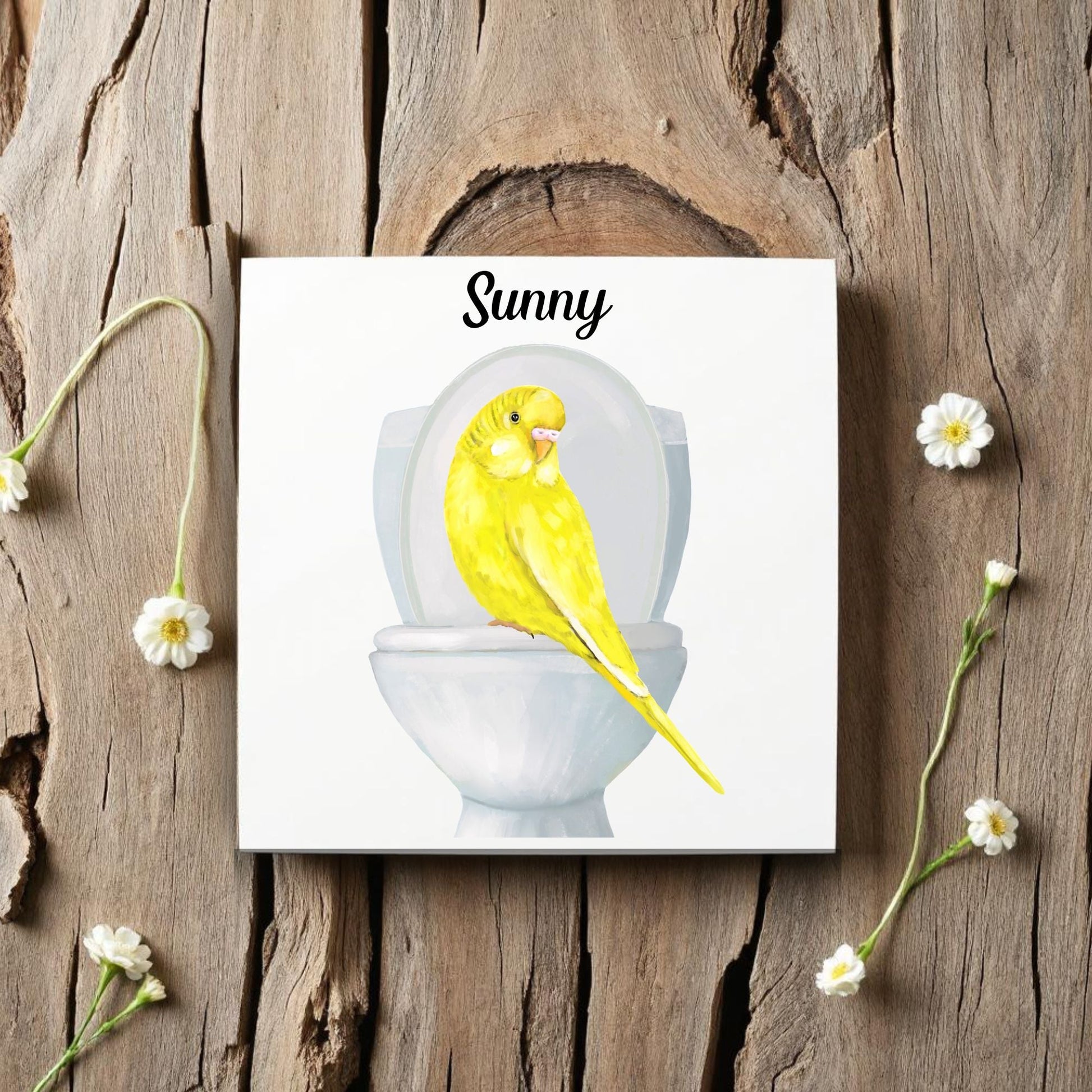 Yellow Budgie Toilet Ceramic Tile – Handcrafted Whimsical Decor - MerikaArt