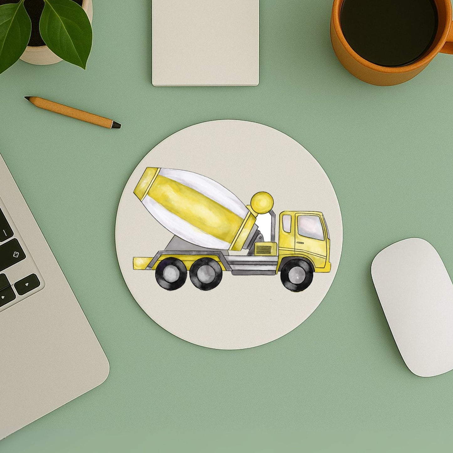 Yellow Cement Mixer Truck Mousepad - MerikaArt