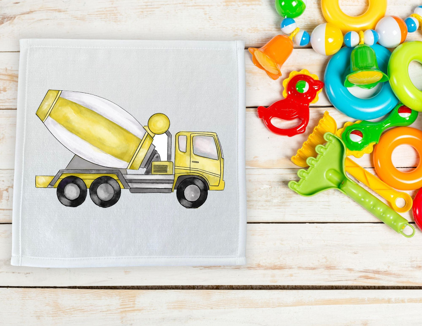 Yellow Cement Mixer Truck Washcloth - MerikaArt