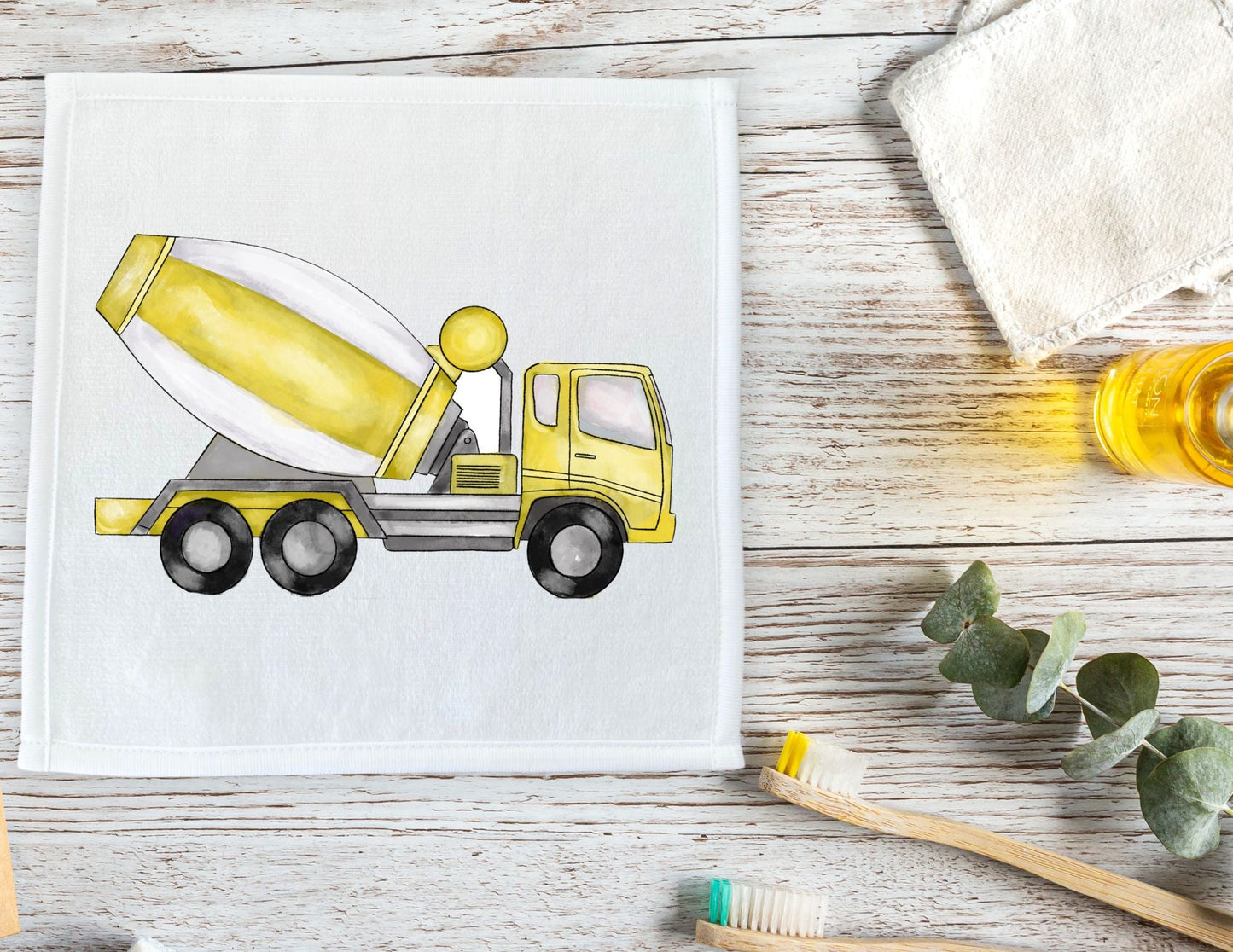 Yellow Cement Mixer Washcloth - MerikaArt