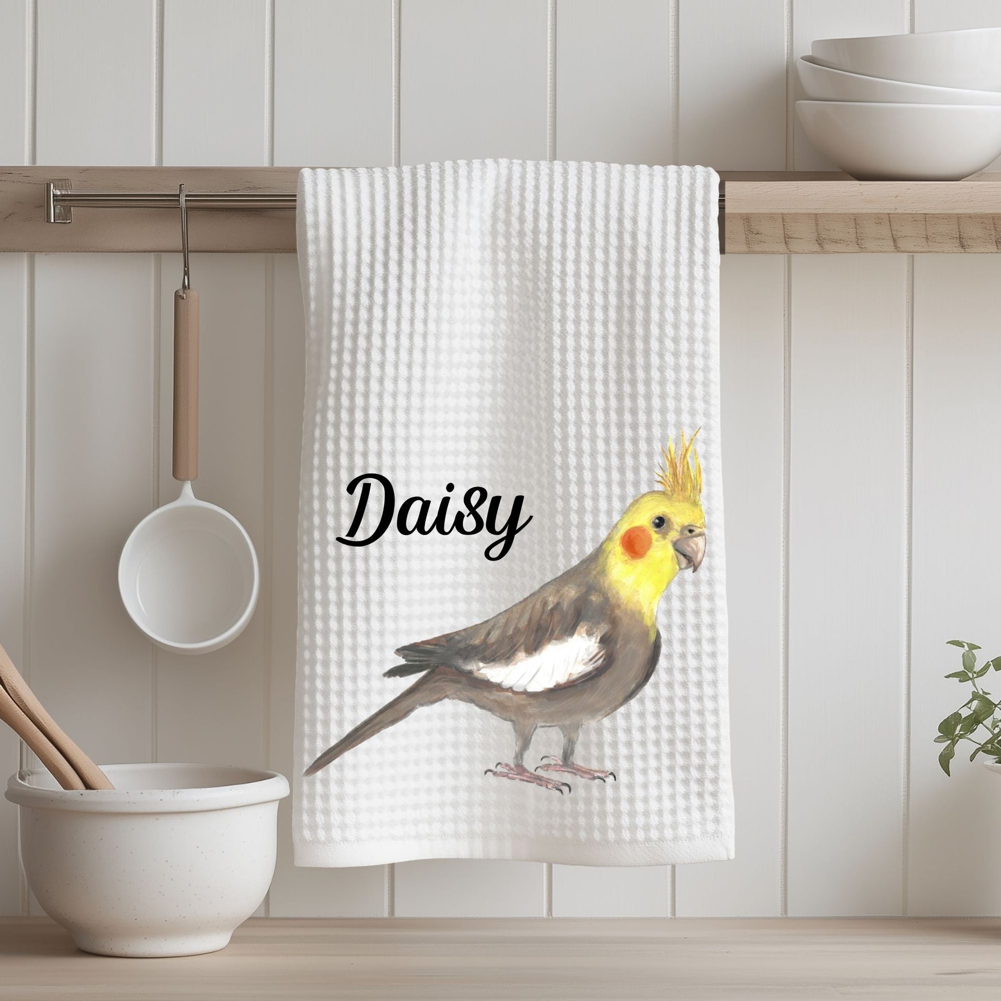 Yellow Cockatiel Kitchen Towel - MerikaArt