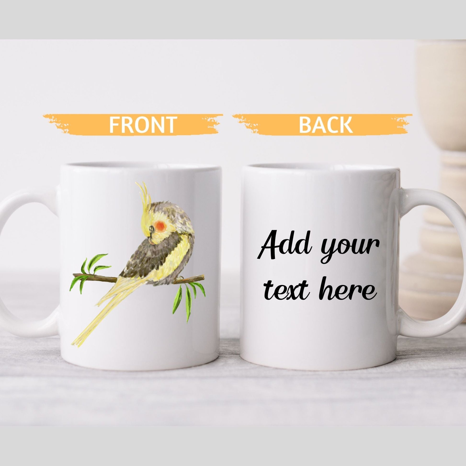 Yellow Cockatiel on Branch Ceramic Coffee Mug - MerikaArt